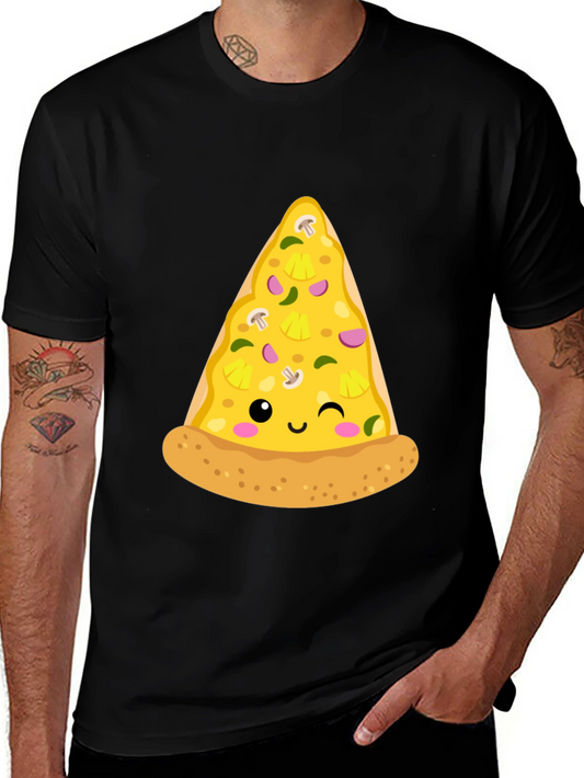 Pizza Slice Graphic Tee - Casual Black T-Shirt