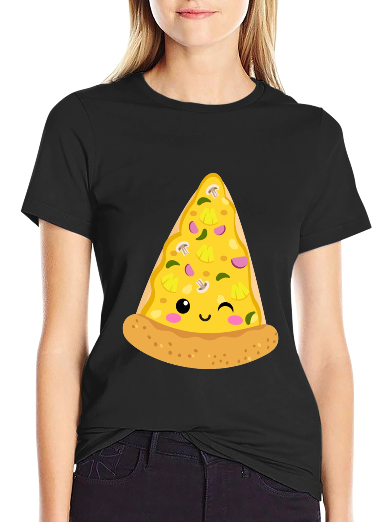 Pizza Slice Graphic Tee - Casual Black T-Shirt