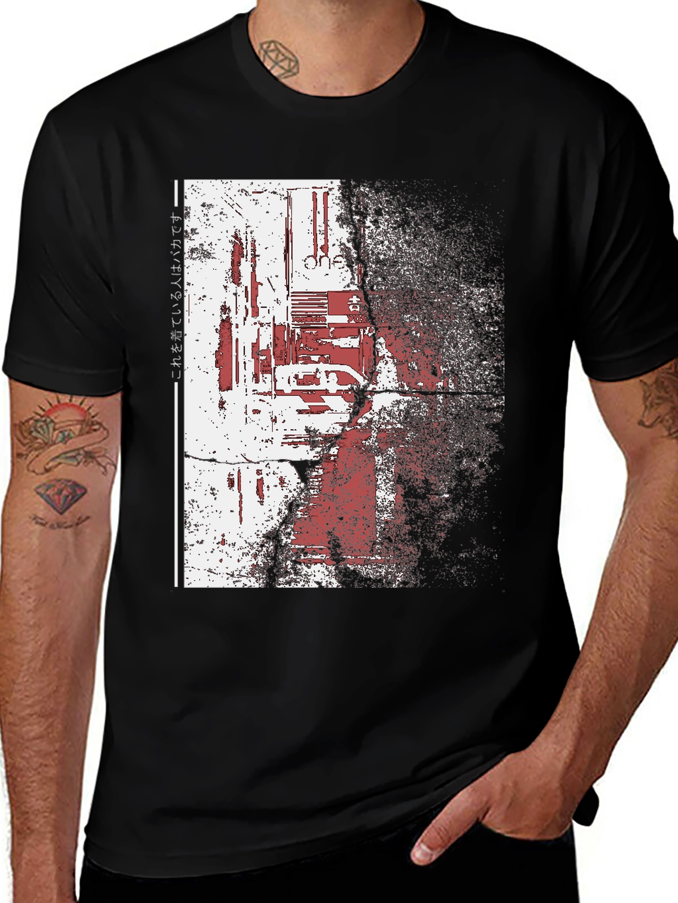 Distressed Cyberpunk Graphic Print Black T-Shirt