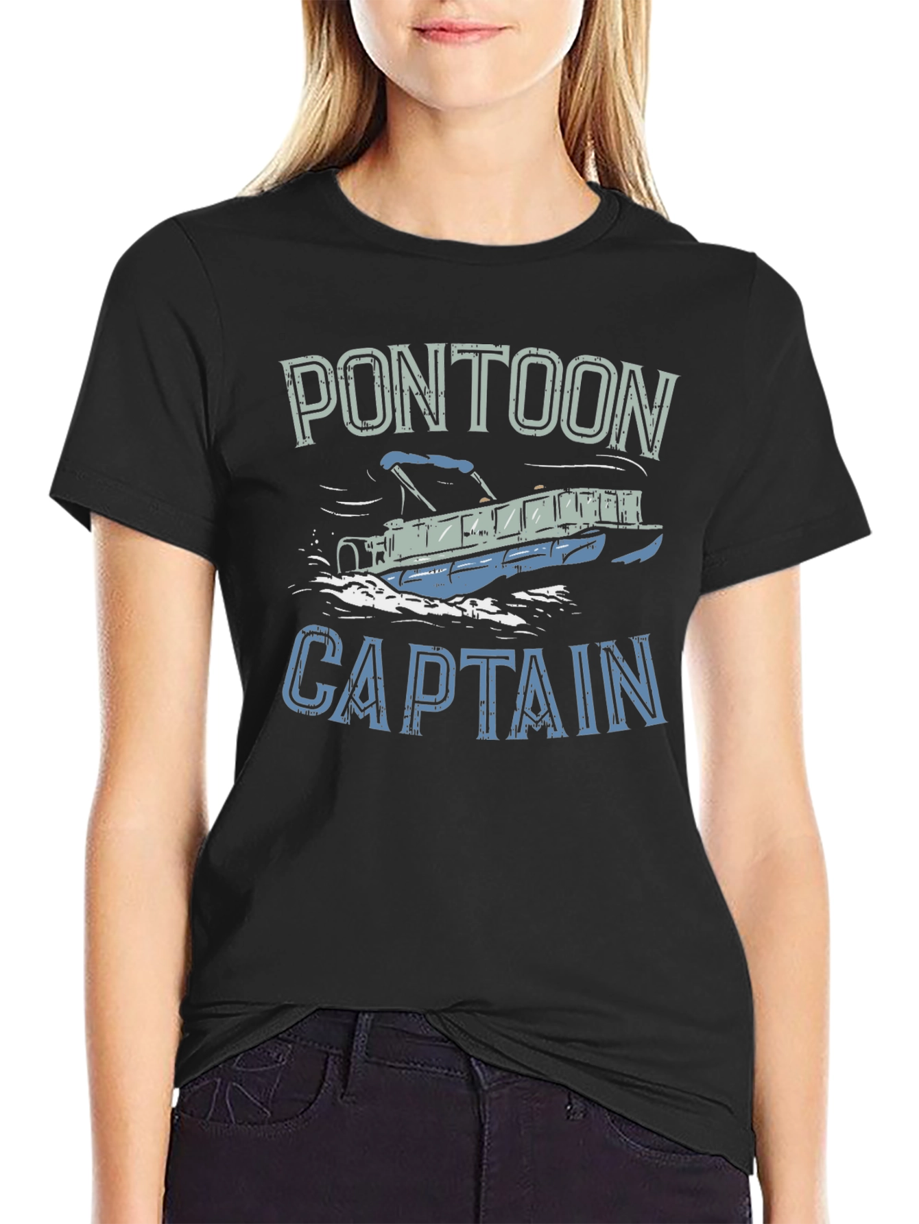 Pontoon Captain Black T-Shirt - Boating Apparel