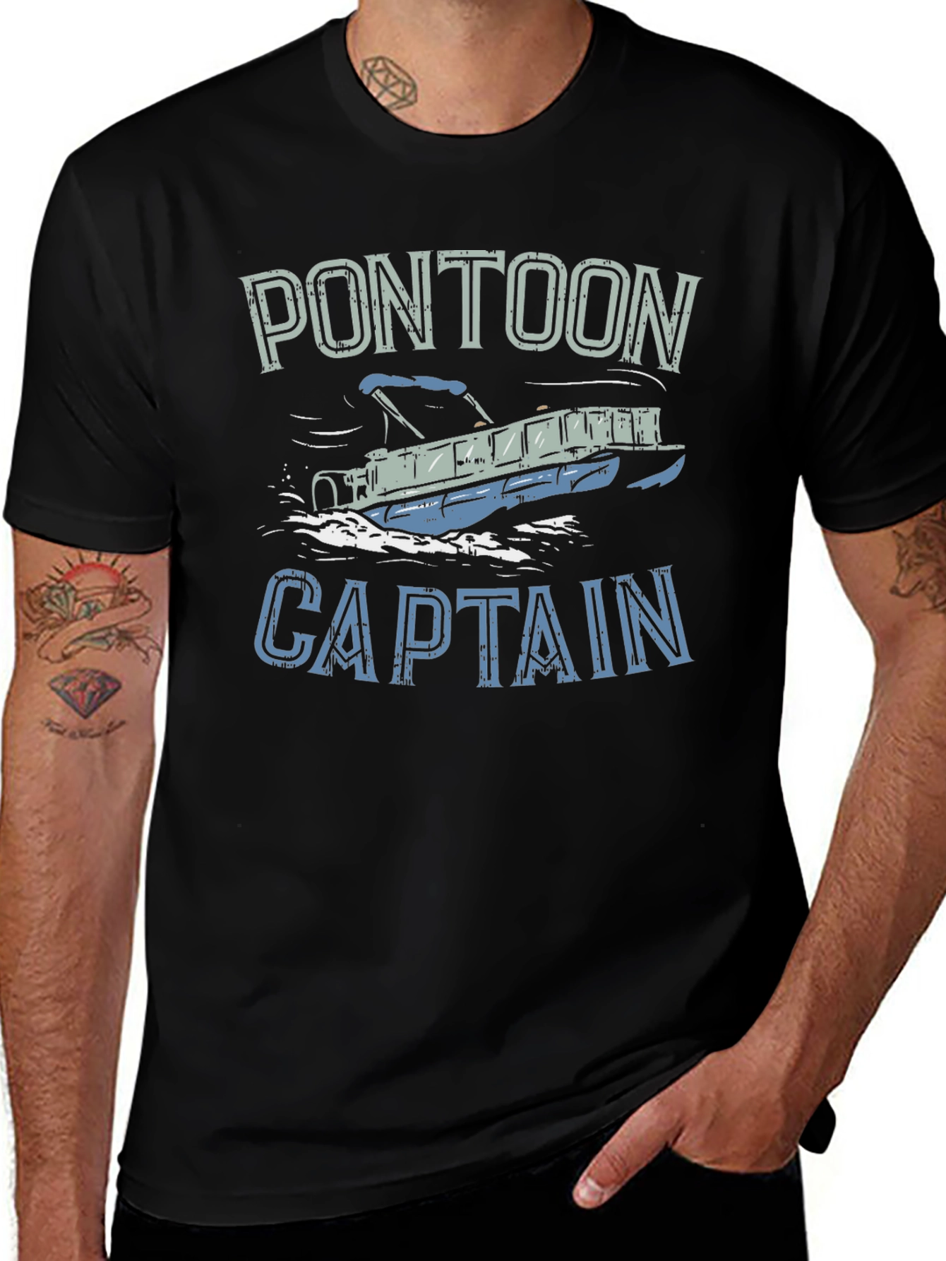 Pontoon Captain Black T-Shirt - Boating Apparel