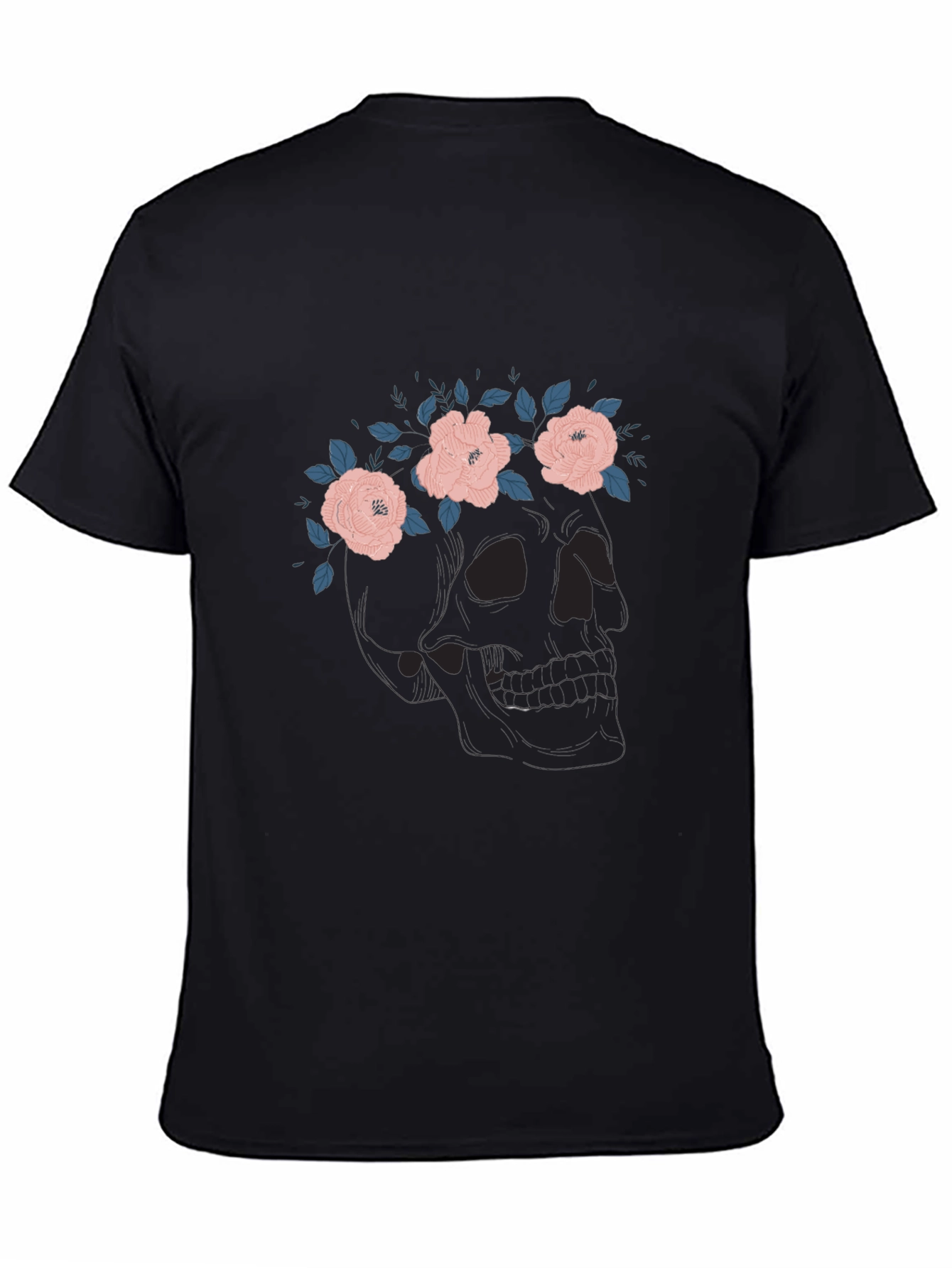 Floral Skull Graphic Tee - Black Cotton T-Shirt
