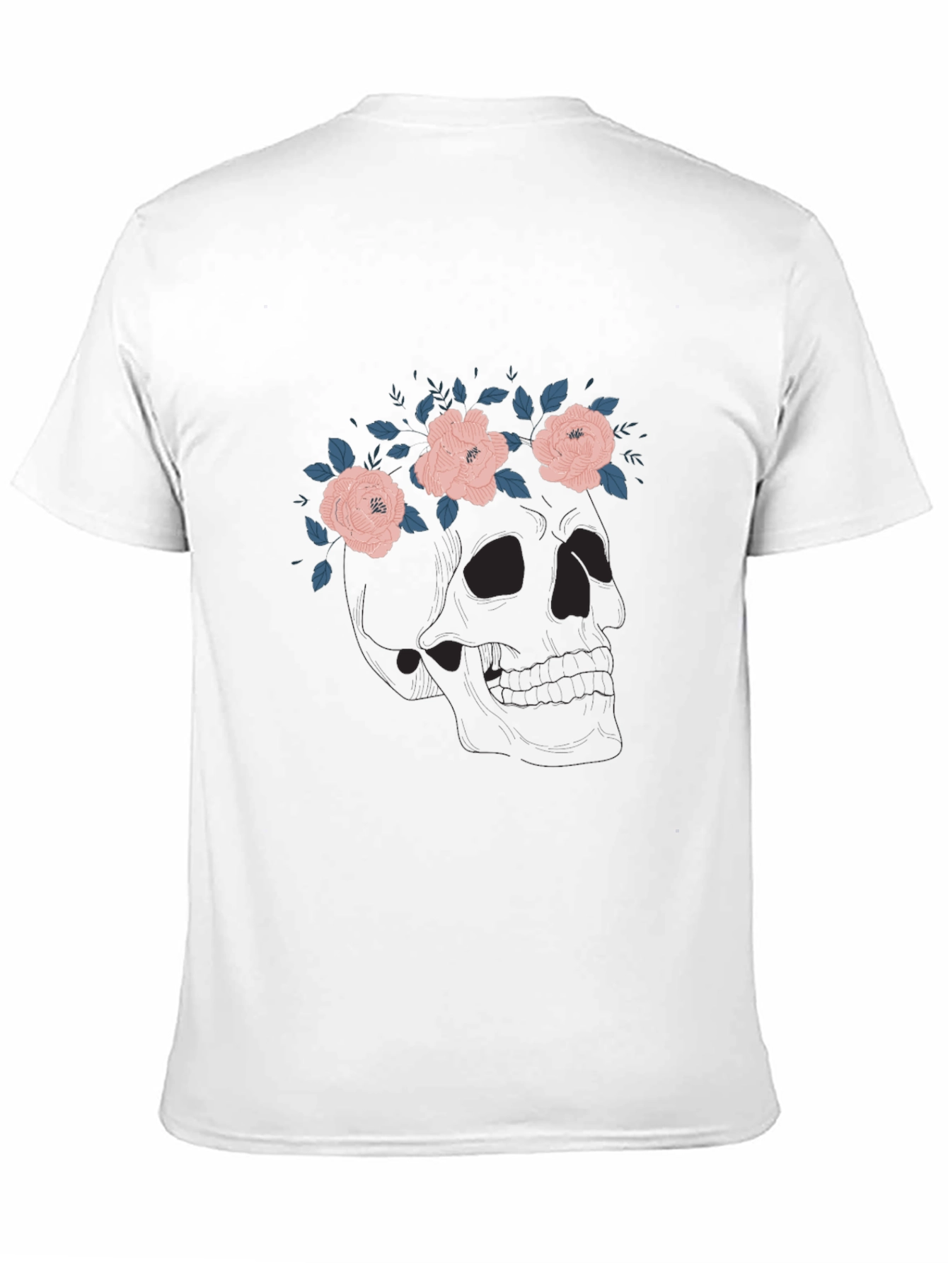 Floral Skull Graphic Tee - Black Cotton T-Shirt