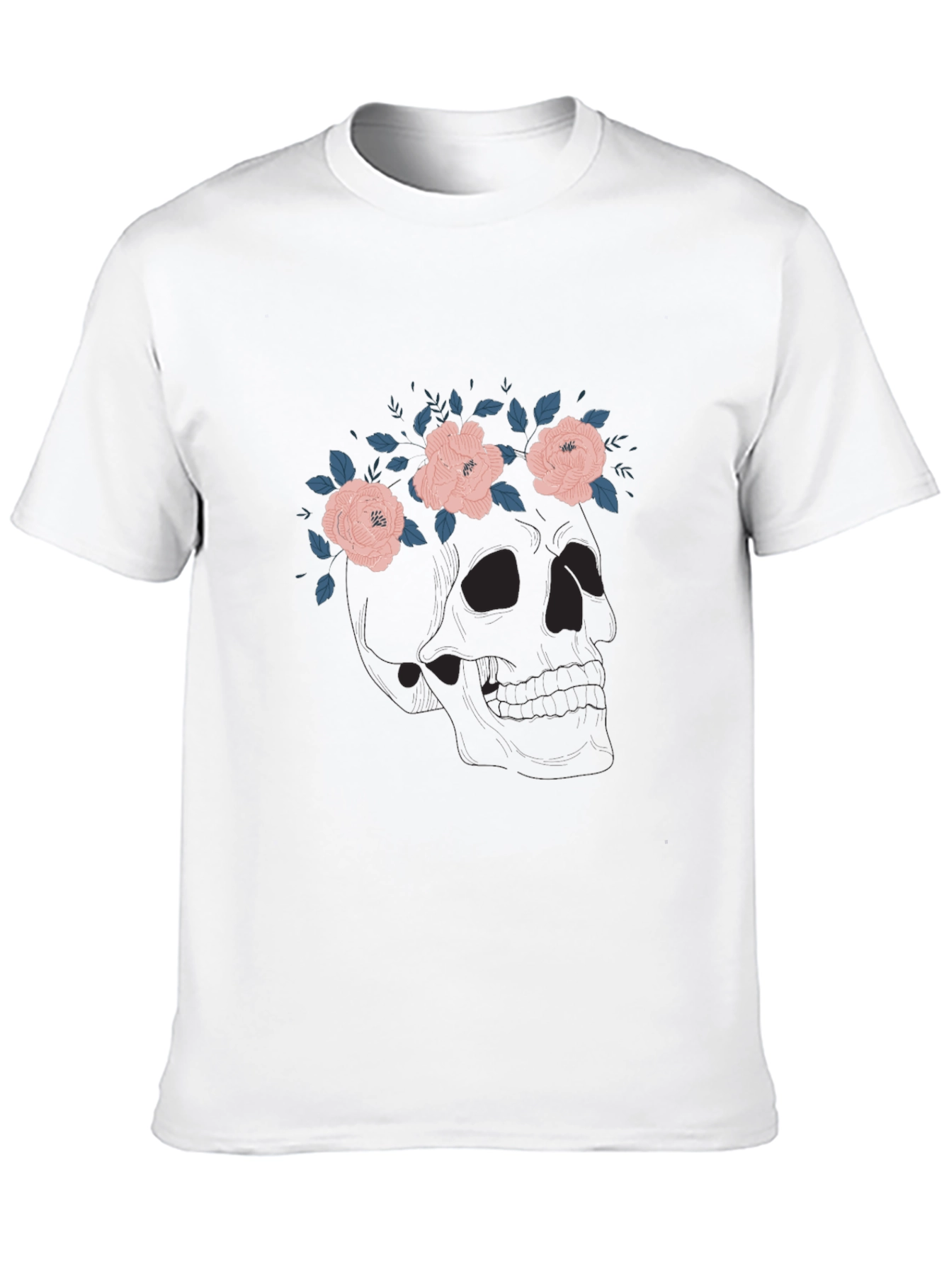 Floral Skull Graphic Tee - Black Cotton T-Shirt