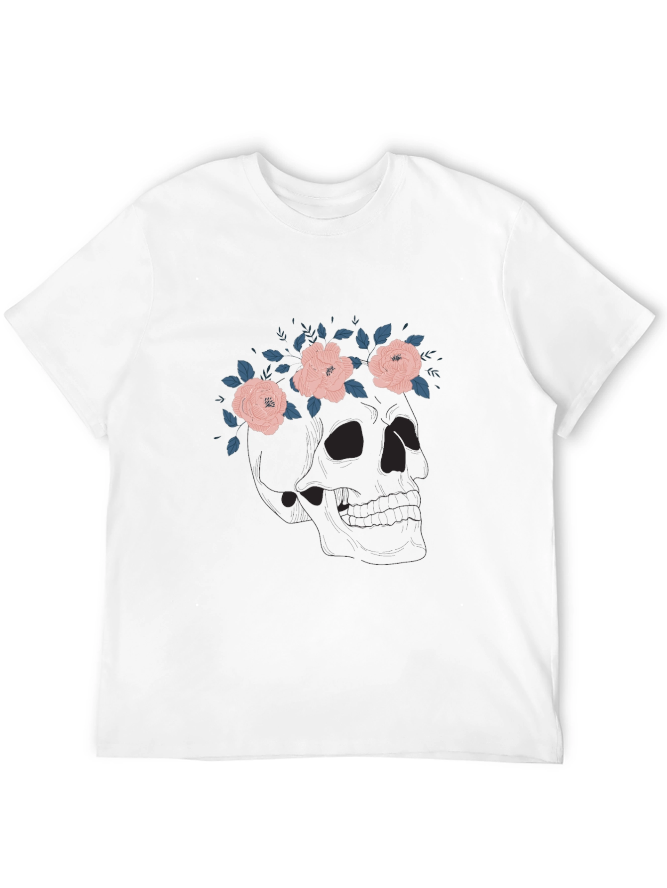 Floral Skull Graphic Tee - Black Cotton T-Shirt