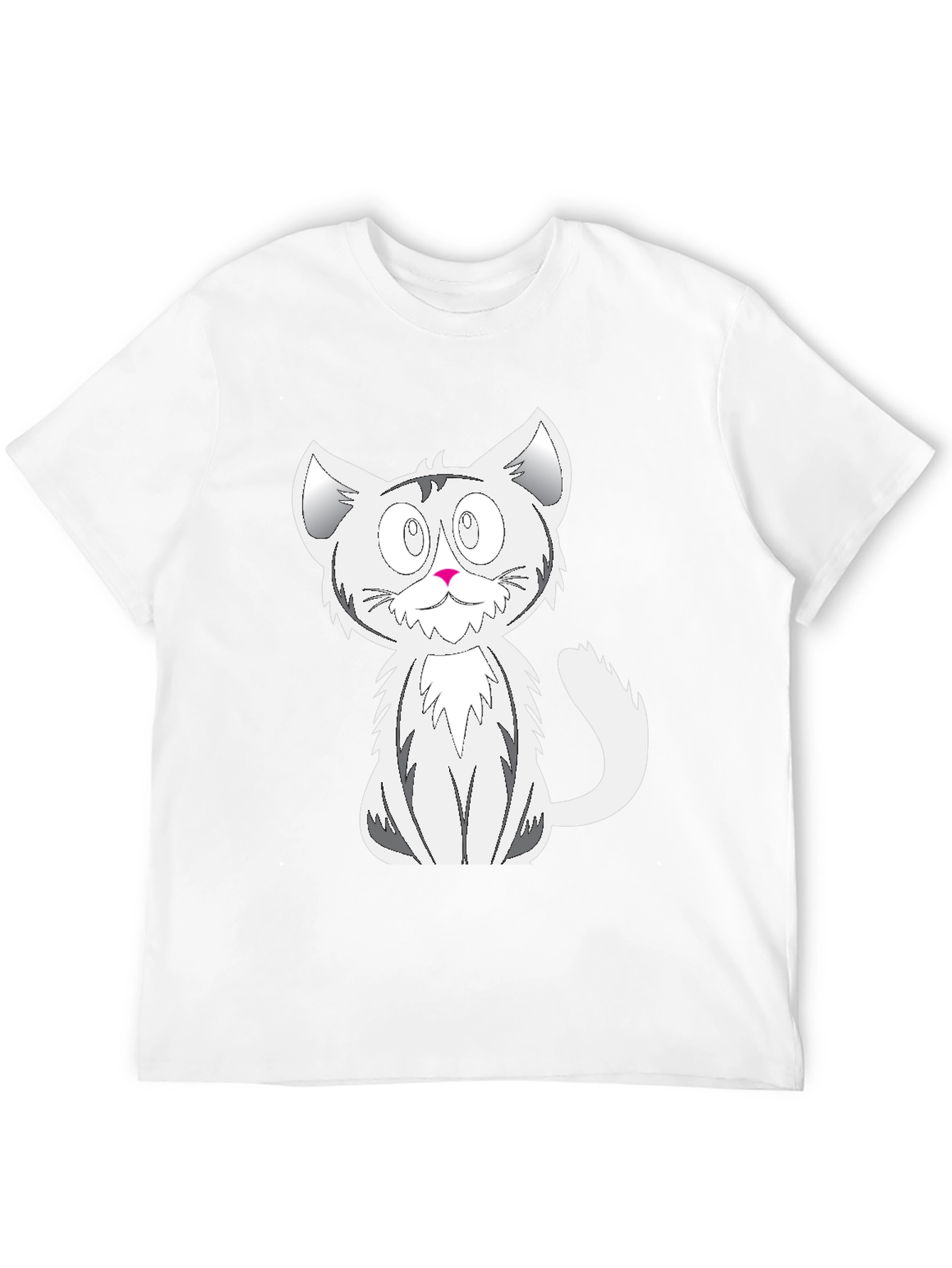 Cartoon Cat Graphic Tee - Black Cotton