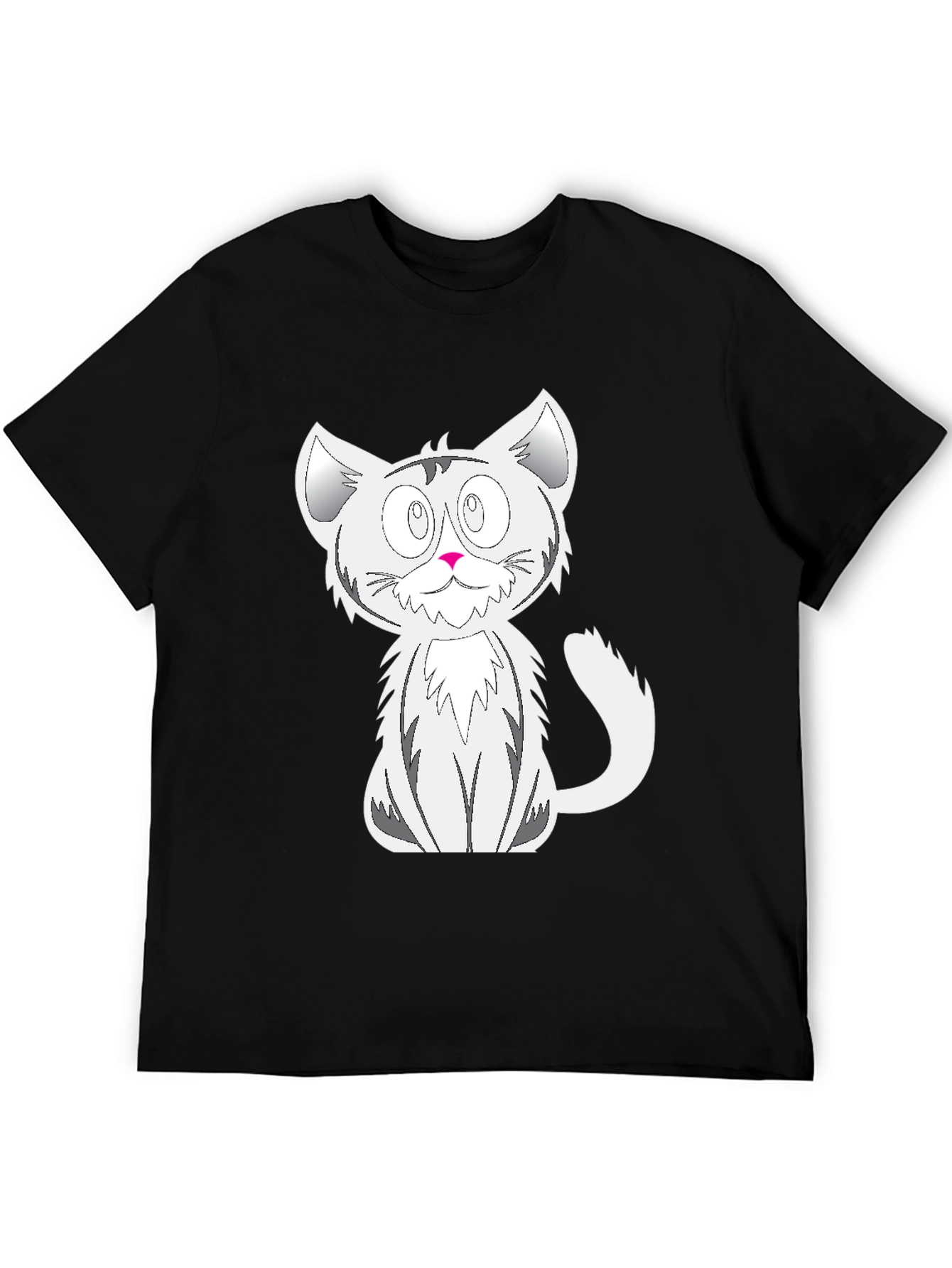 Cartoon Cat Graphic Tee - Black Cotton