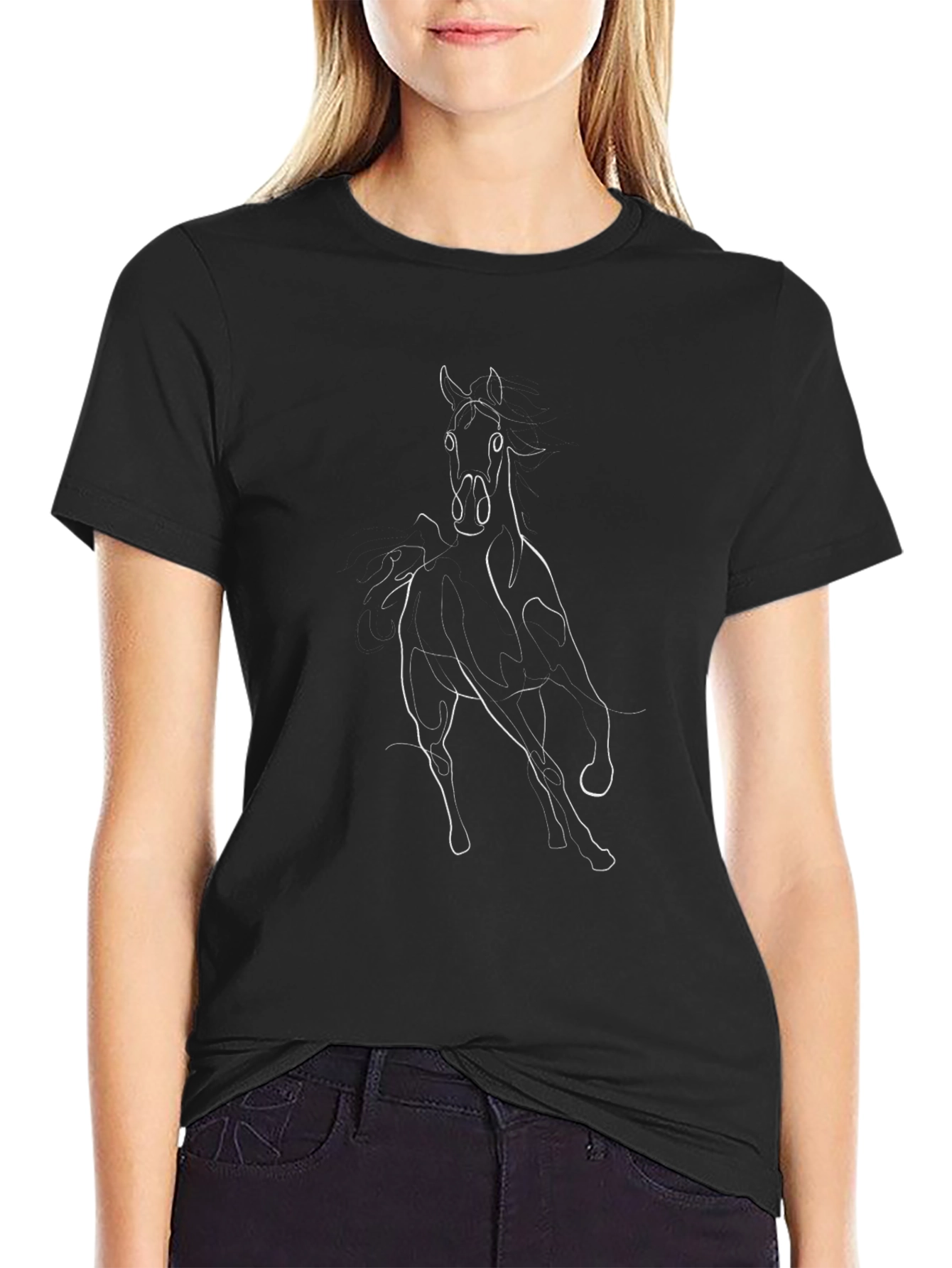 Black T-Shirt with Horse Graphic