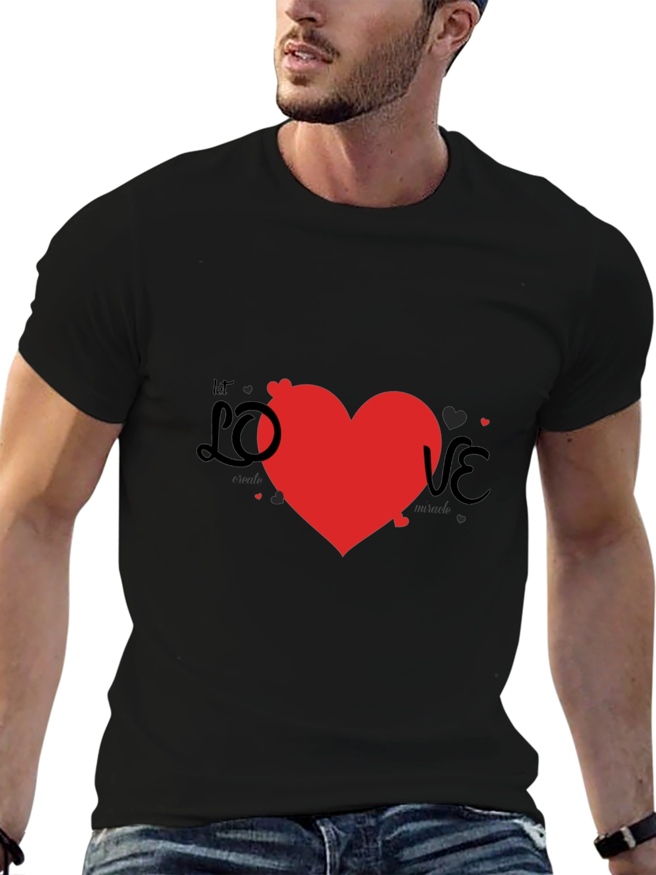 Love Heart Graphic Print Black T-Shirt
