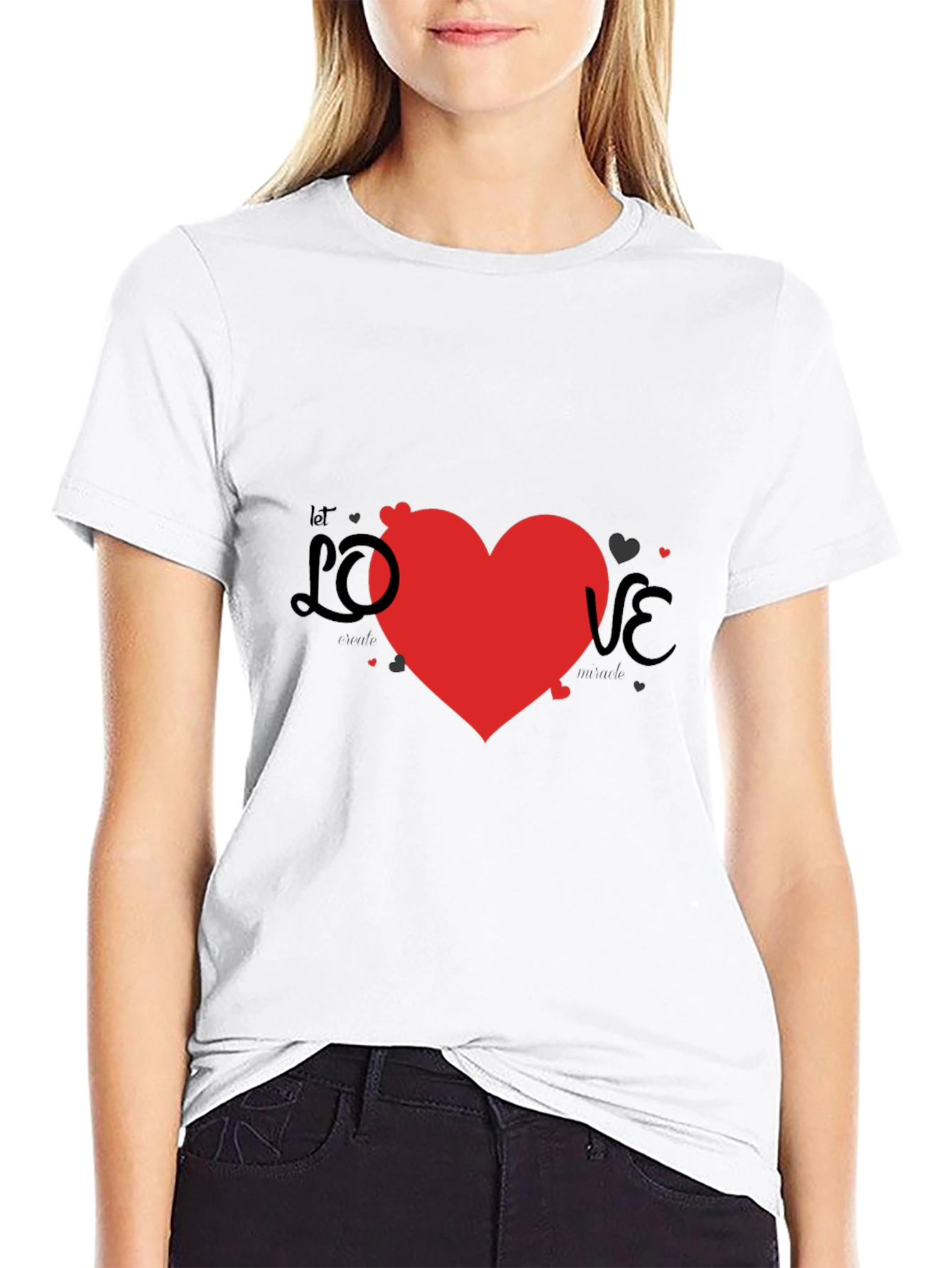 Love Heart Graphic Print Black T-Shirt