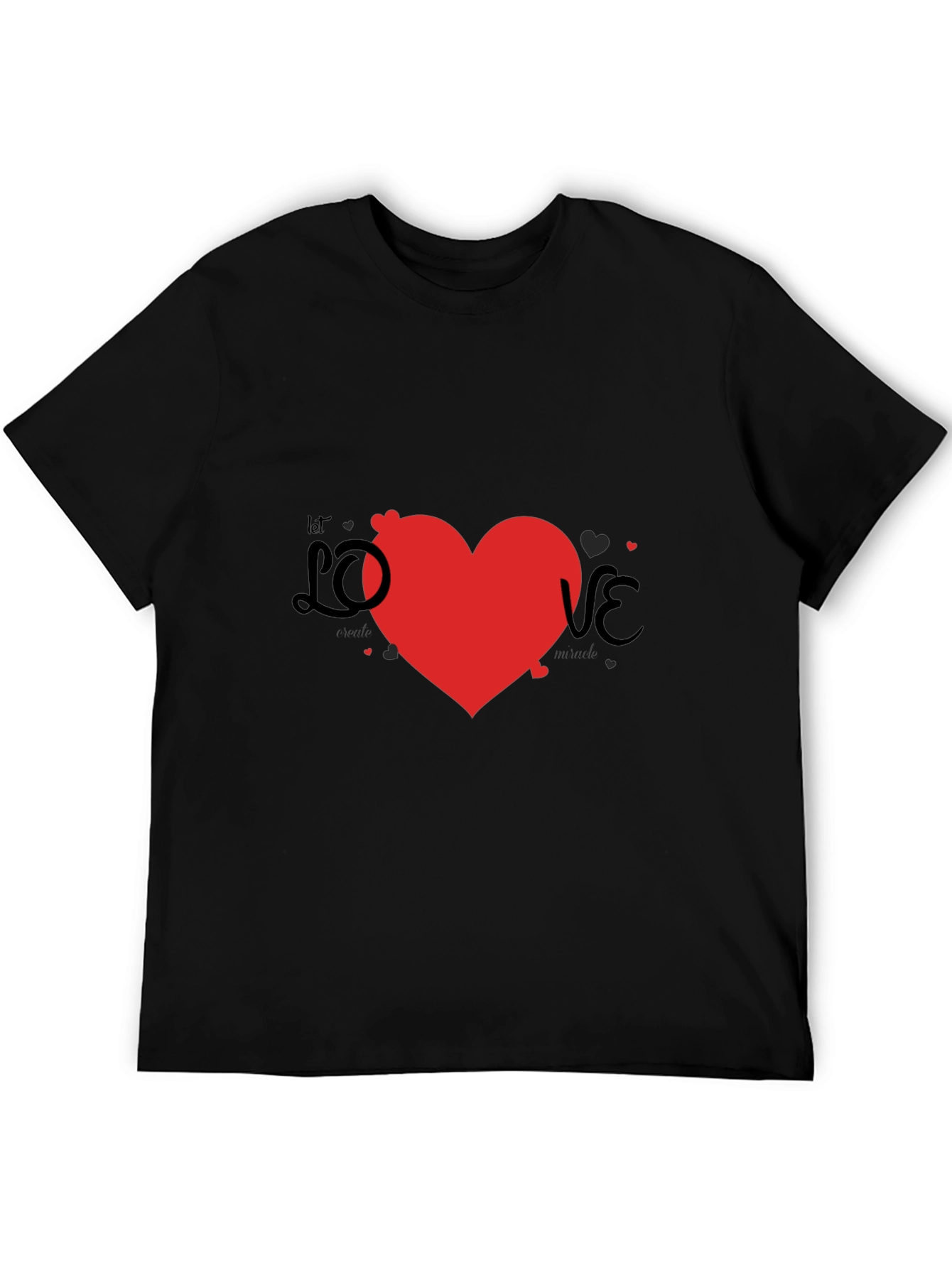 Love Heart Graphic Print Black T-Shirt