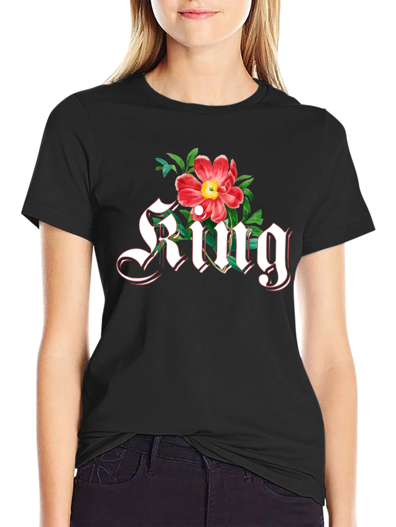 Floral King T-Shirt - Gothic Lettering Graphic Tee