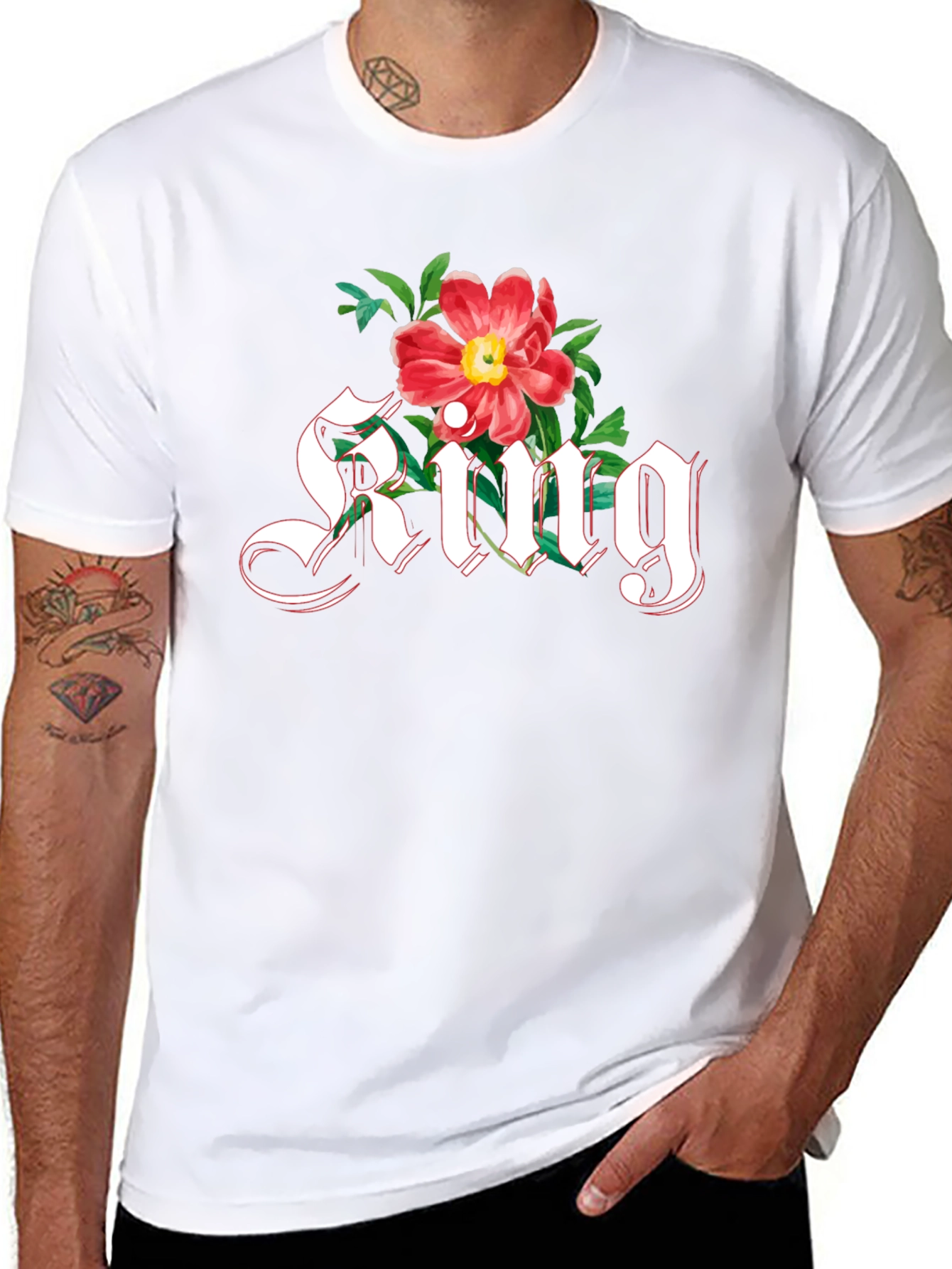 Floral King T-Shirt - Gothic Lettering Graphic Tee