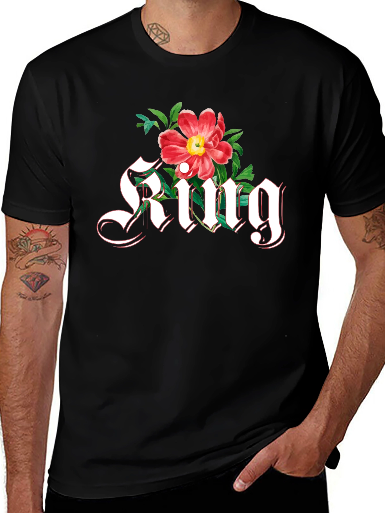Floral King T-Shirt - Gothic Lettering Graphic Tee