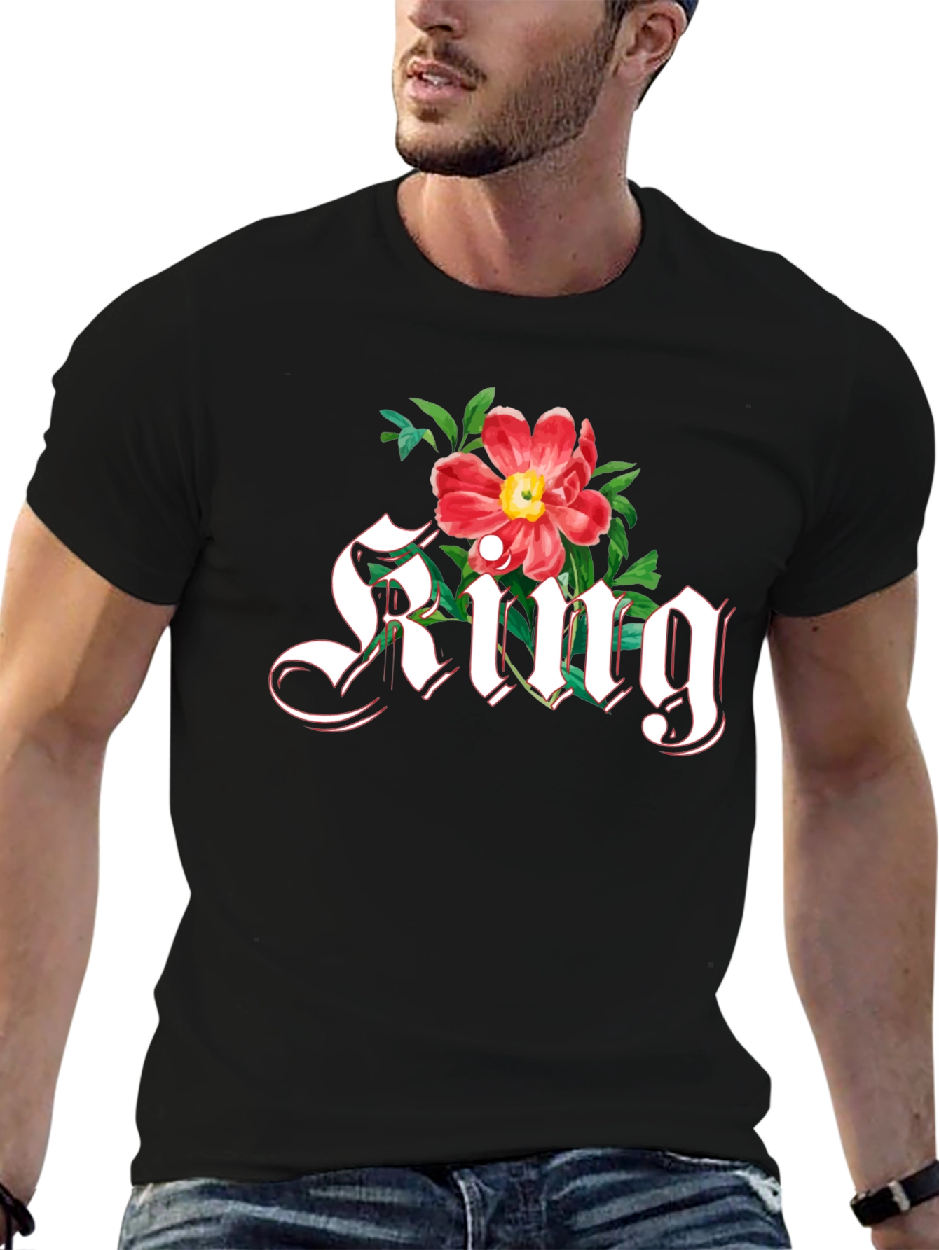 Floral King T-Shirt - Gothic Lettering Graphic Tee