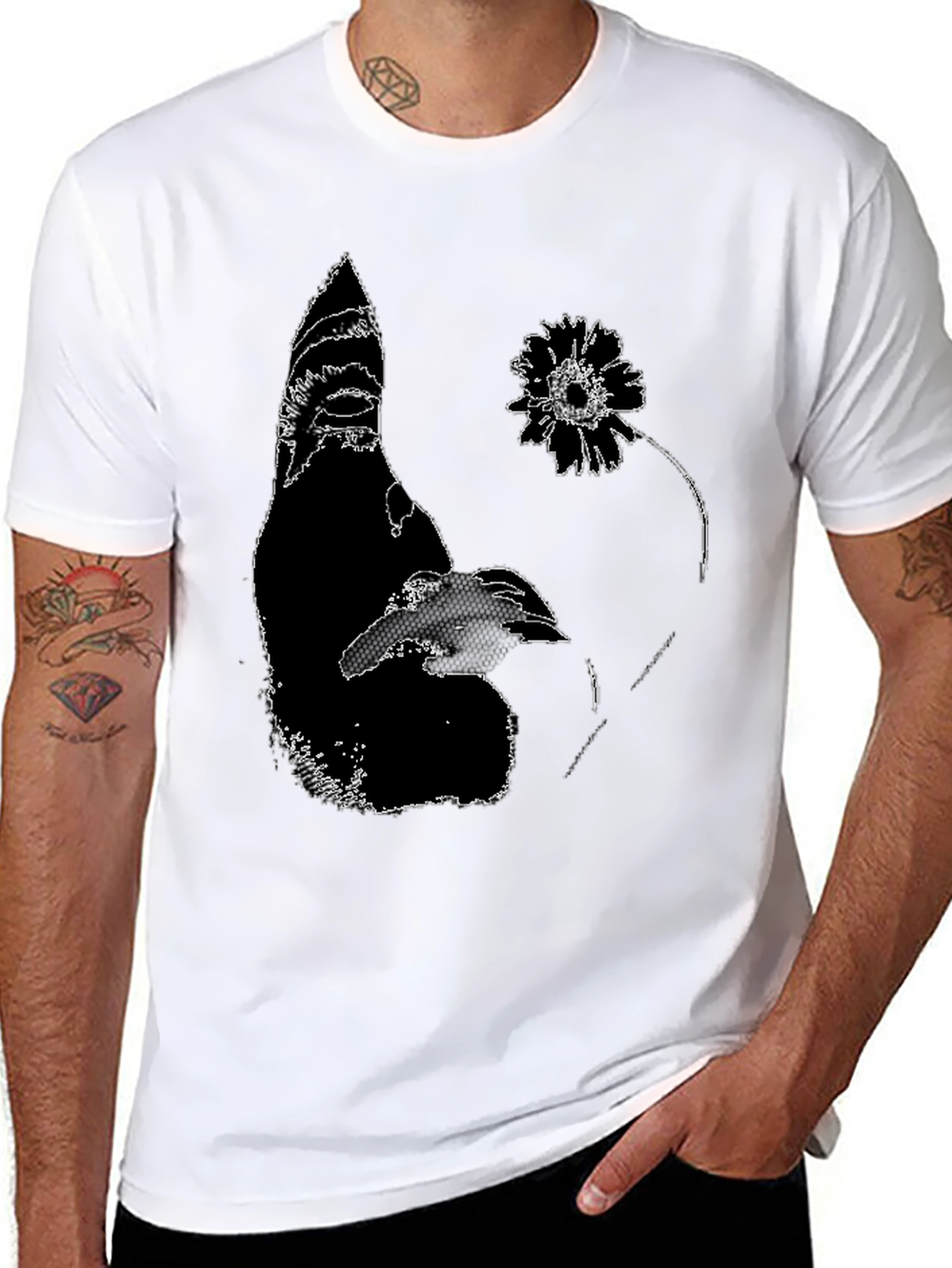 Abstract Graphic Print Black Crewneck T-Shirt