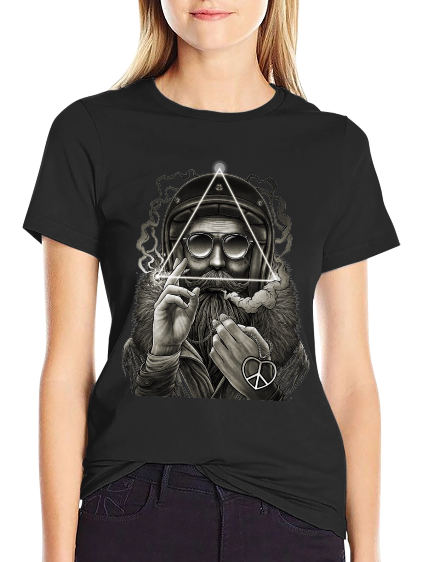 Biker Santa Graphic Tee - Black Cotton T-Shirt