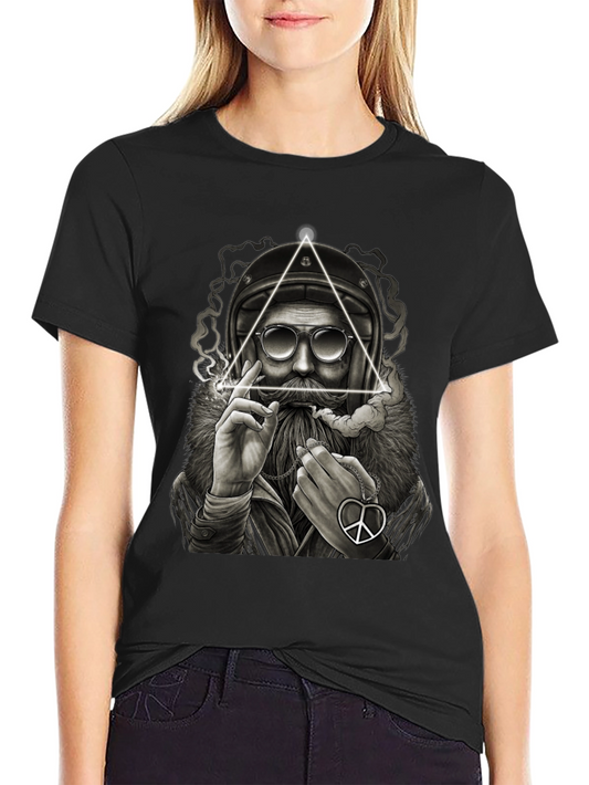 Biker Santa Graphic Tee - Black Cotton T-Shirt
