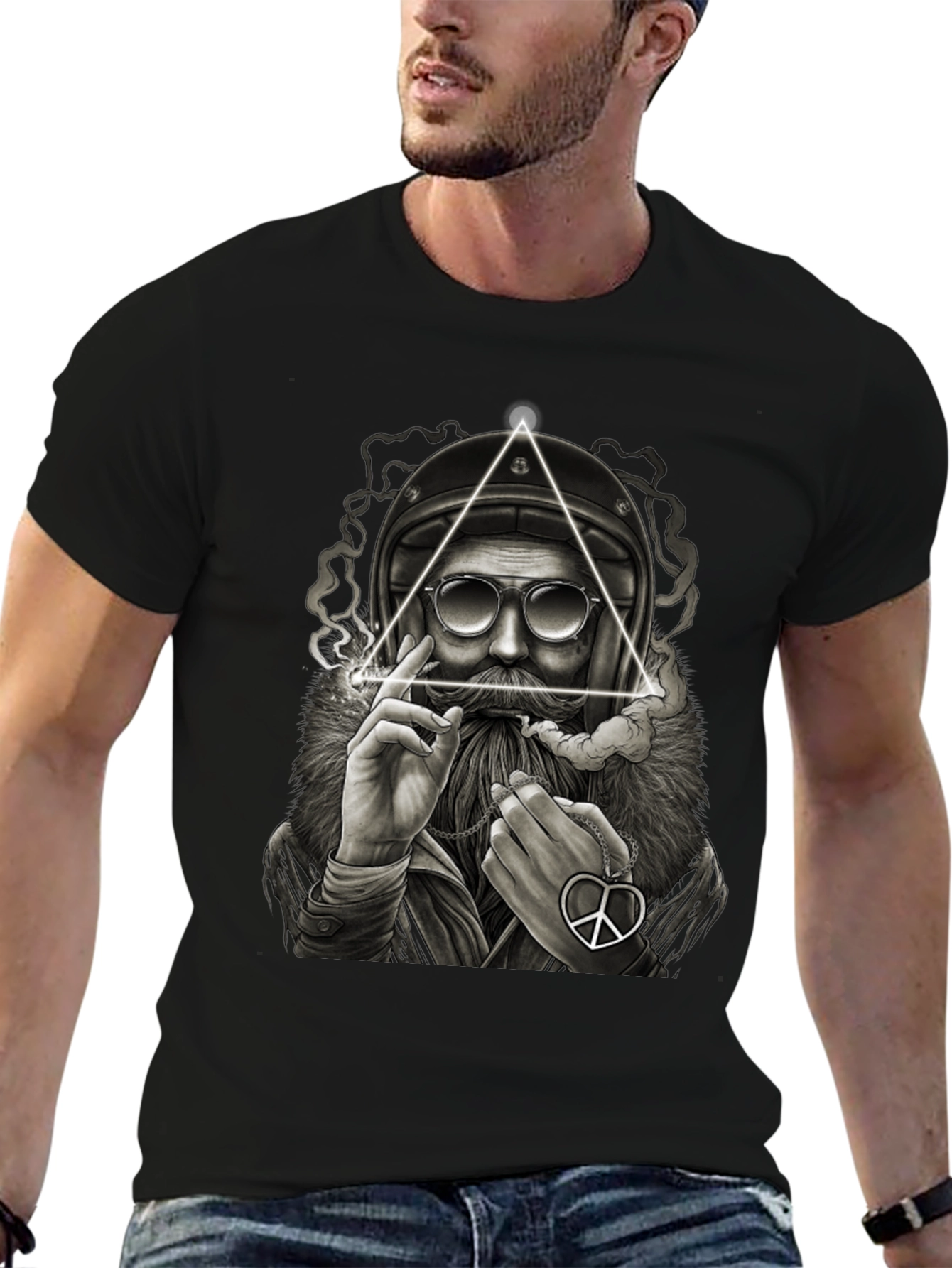 Biker Santa Graphic Tee - Black Cotton T-Shirt