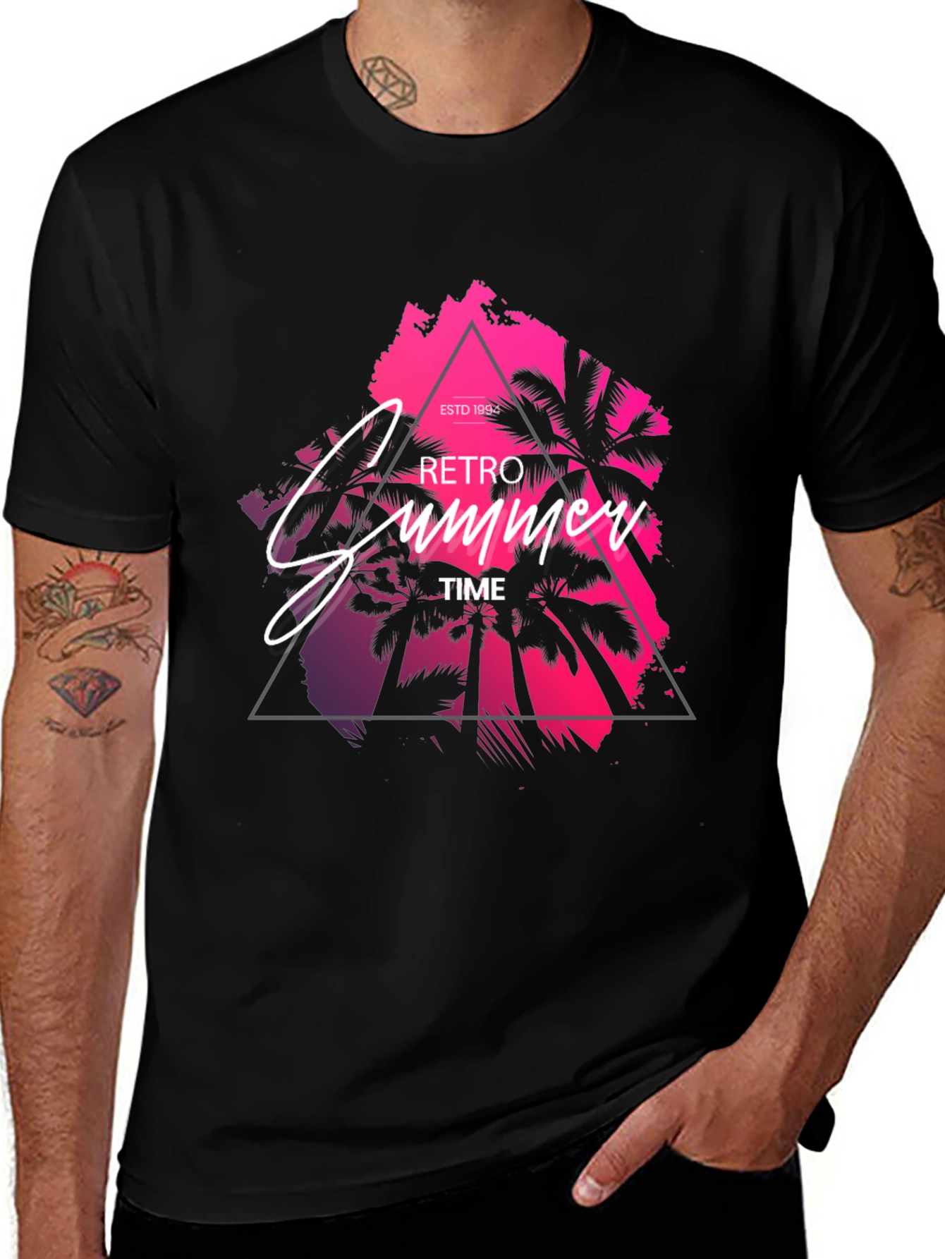 Retro Summer Time Black Graphic Tee
