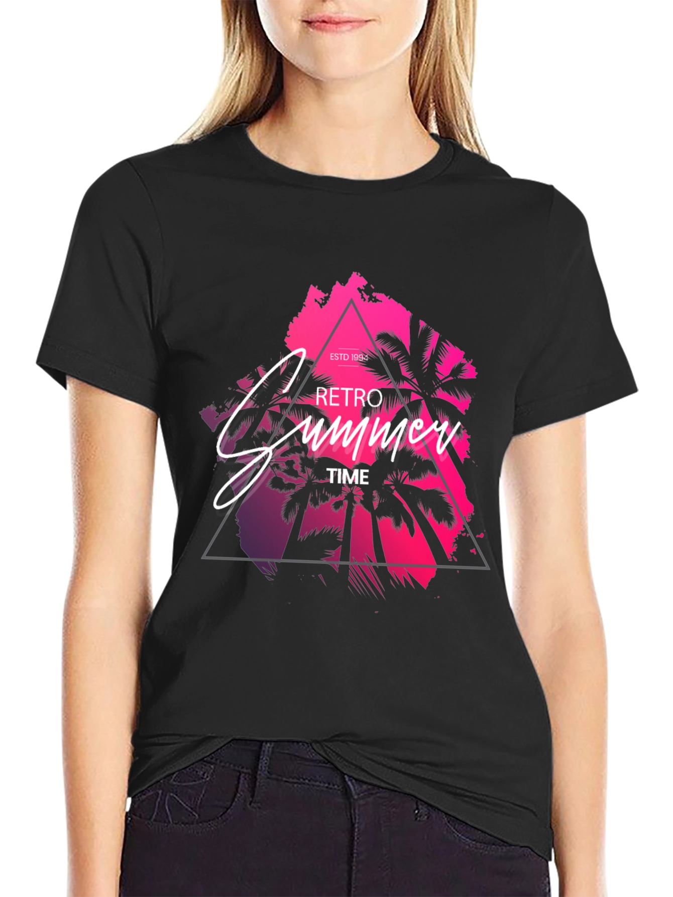 Retro Summer Time Black Graphic Tee