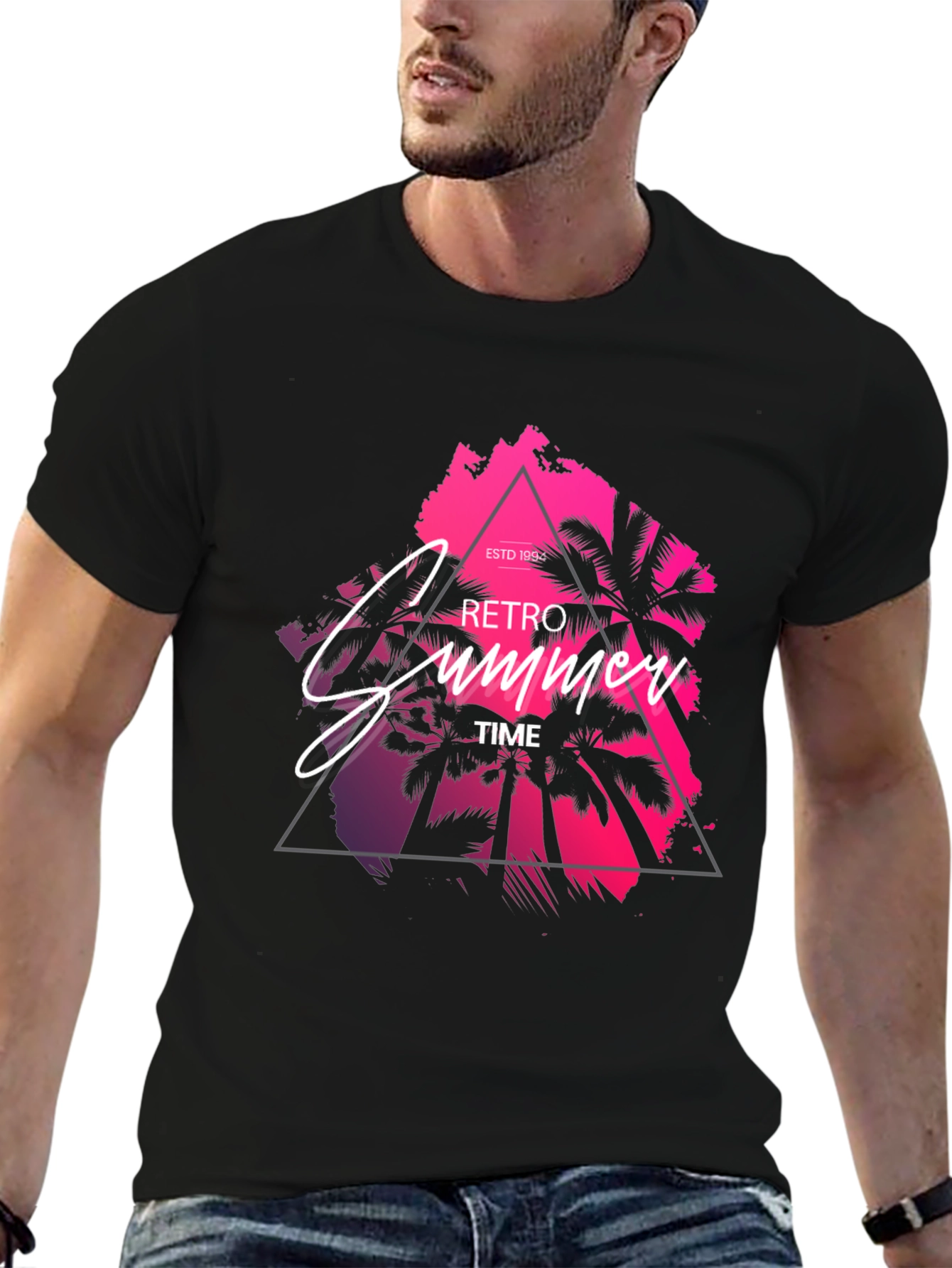 Retro Summer Time Black Graphic Tee