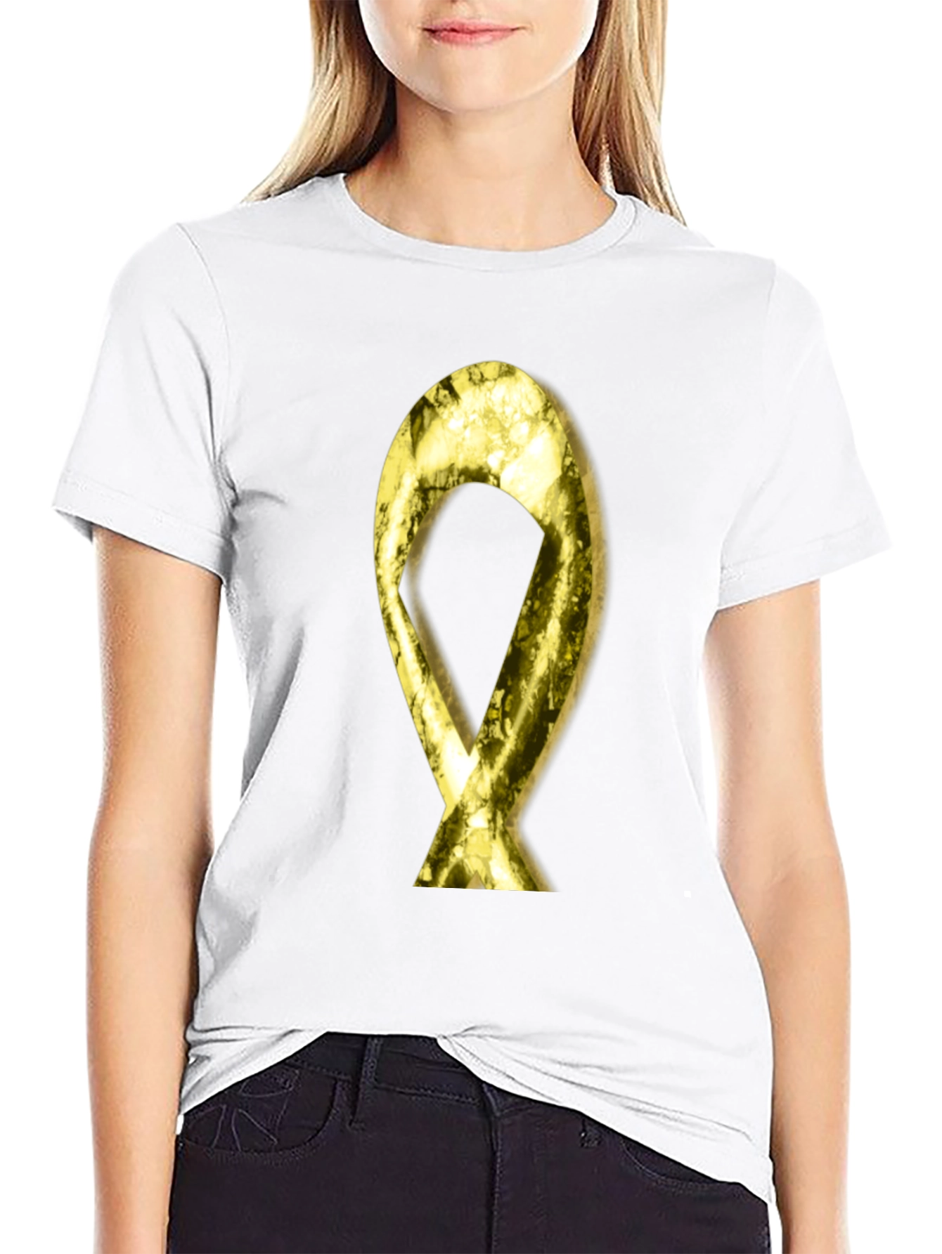 Gold Ribbon Graphic Black T-Shirt