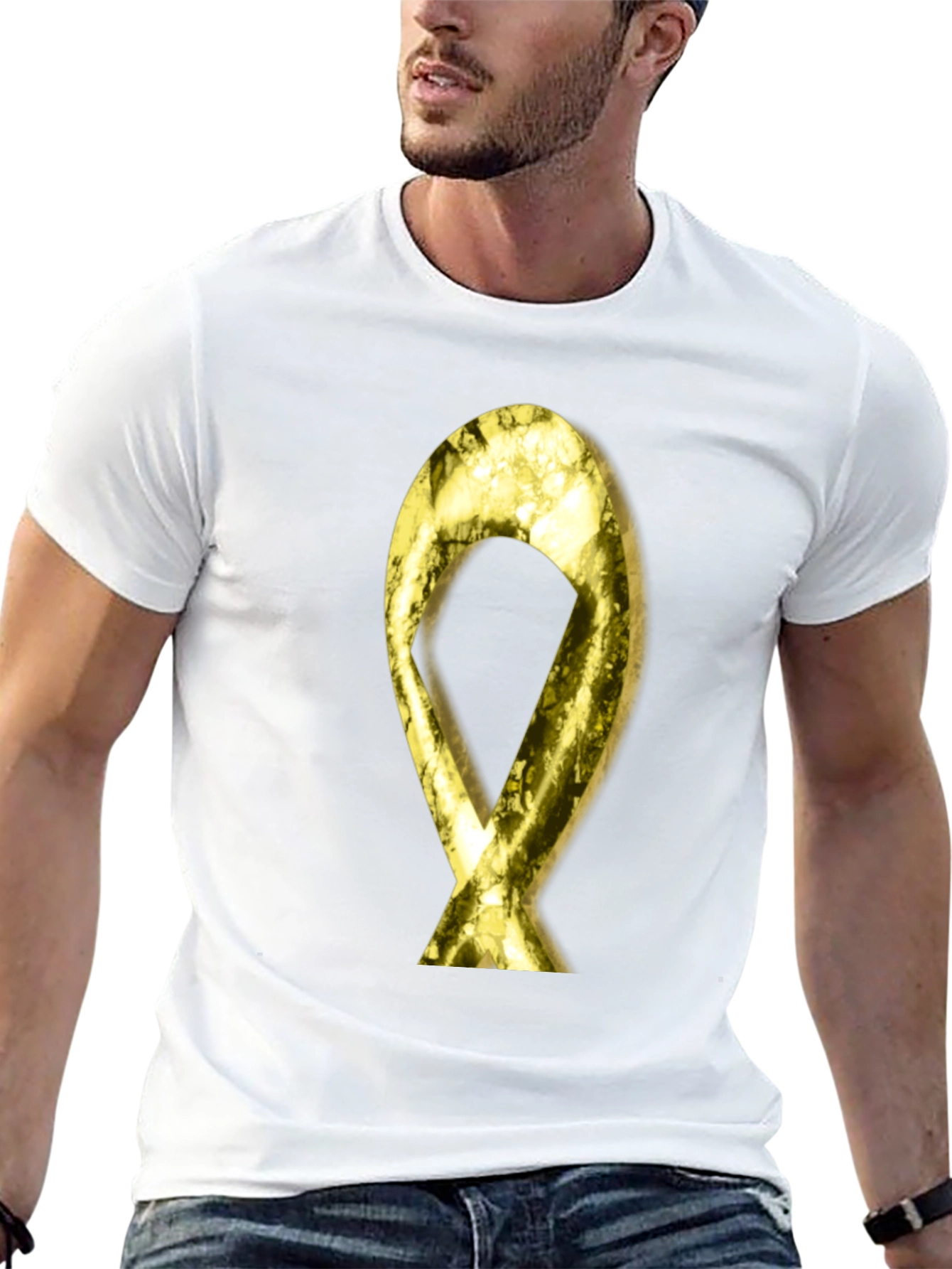 Gold Ribbon Graphic Black T-Shirt