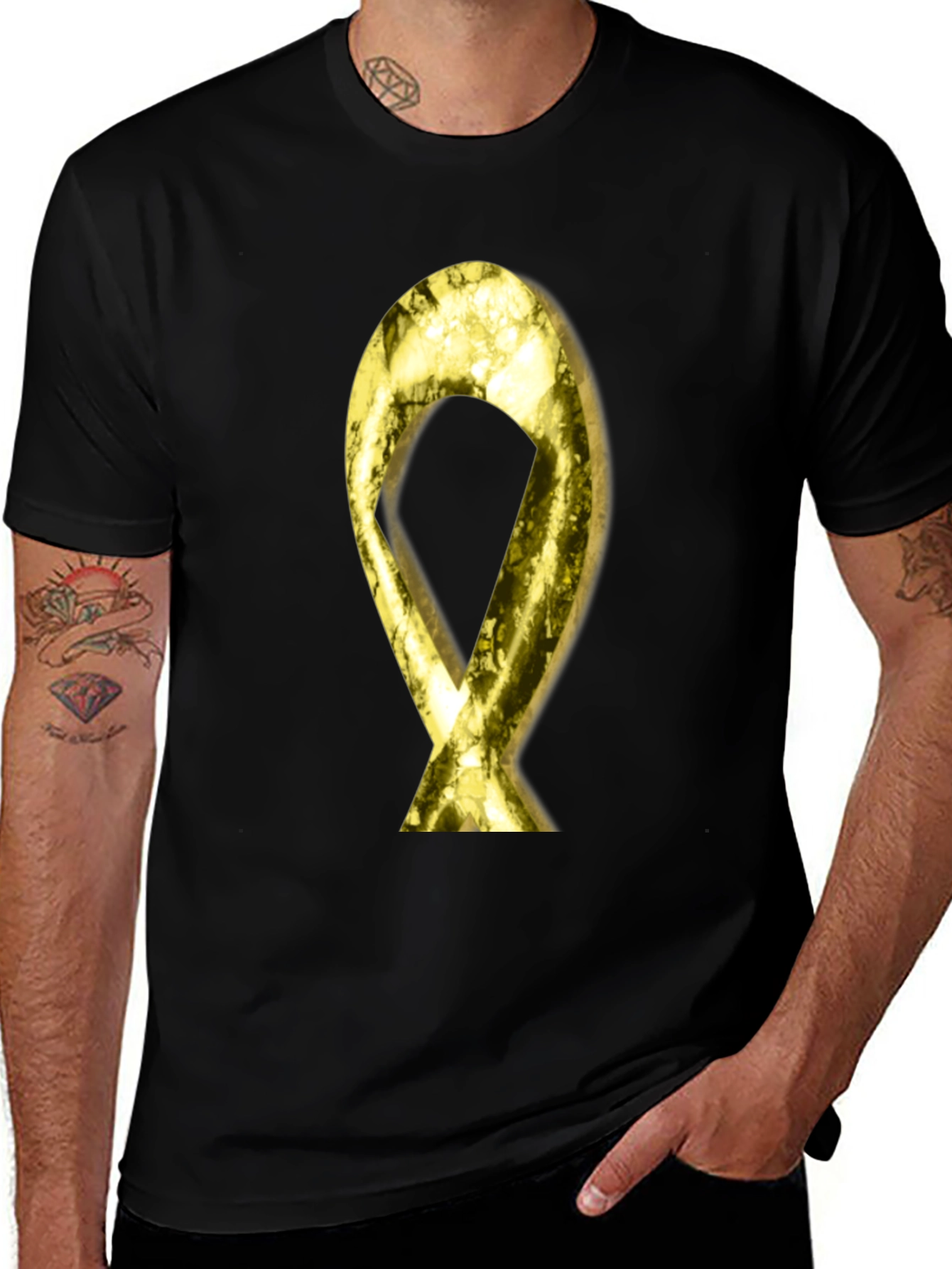 Gold Ribbon Graphic Black T-Shirt
