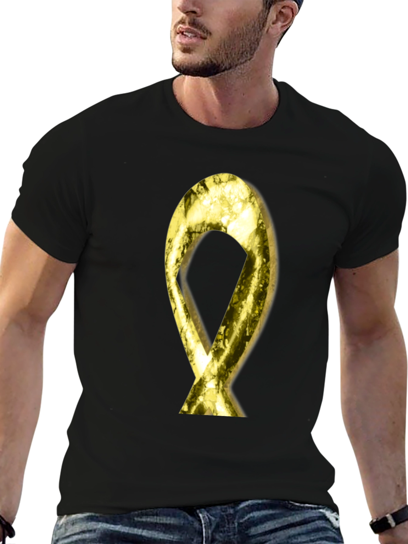 Gold Ribbon Graphic Black T-Shirt