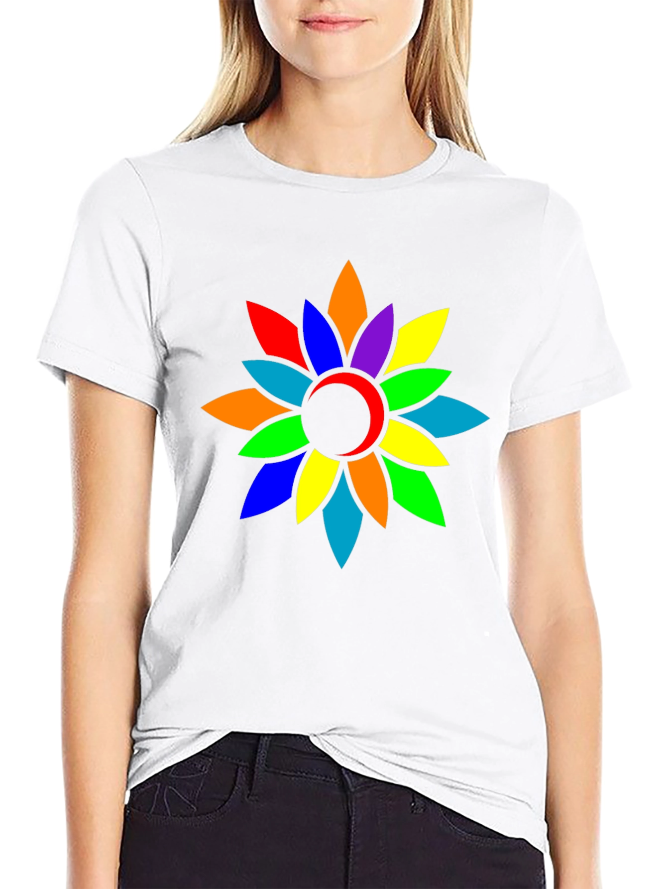Rainbow Flower Graphic Tee - Casual Comfort