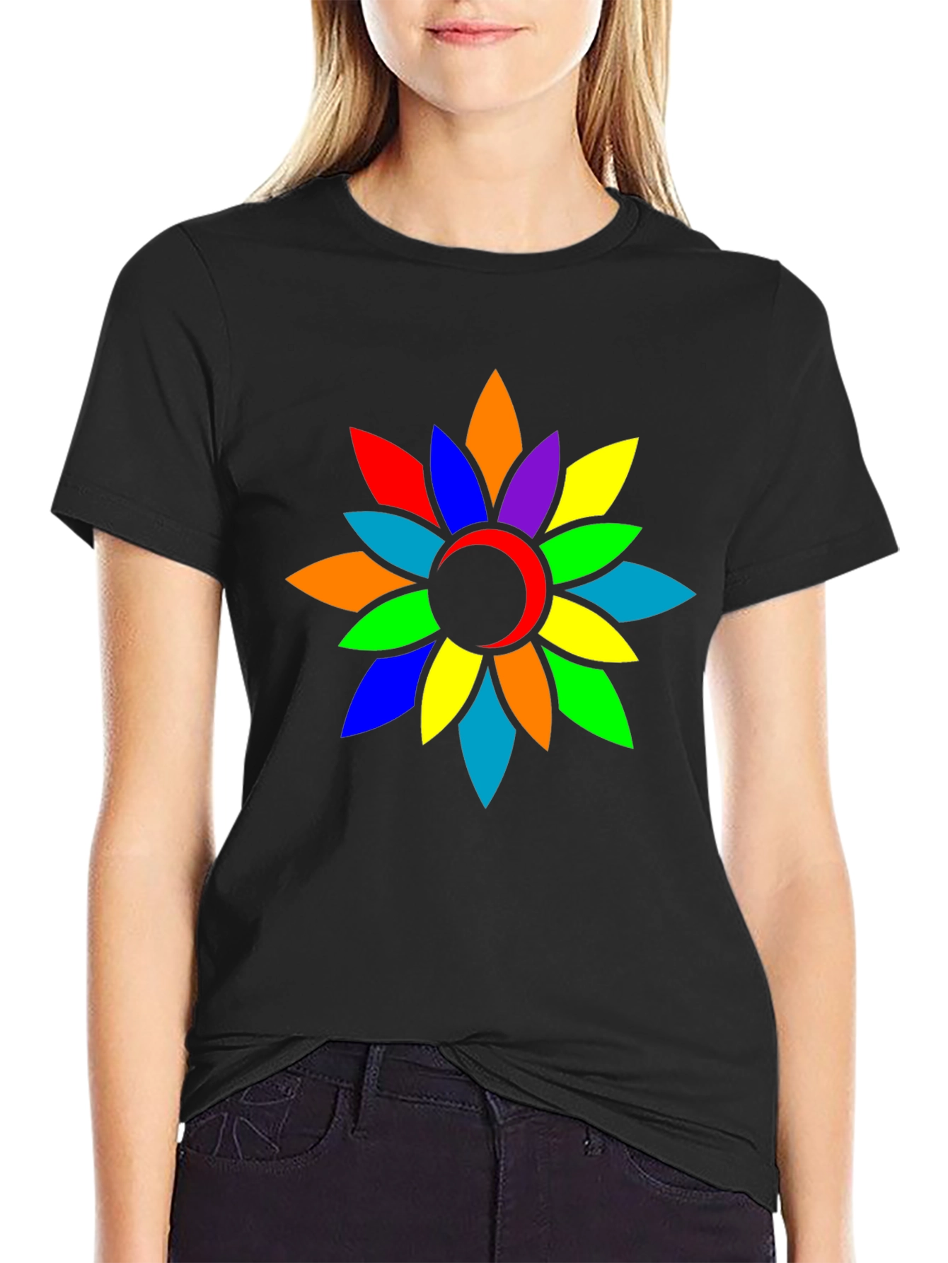 Rainbow Flower Graphic Tee - Casual Comfort