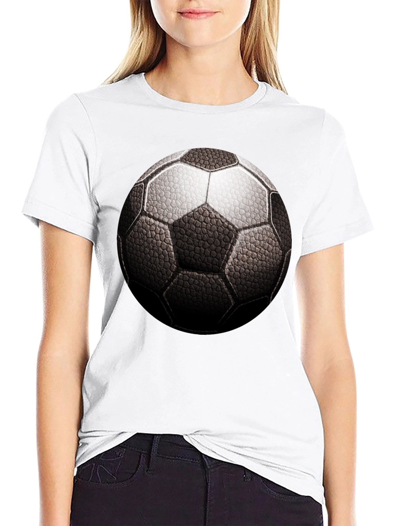 Soccer Ball Graphic Tee - Black Cotton T-Shirt