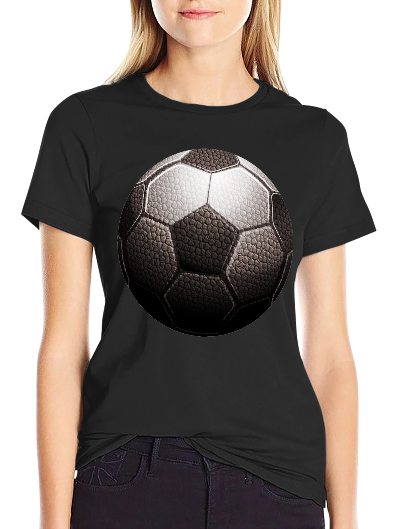 Soccer Ball Graphic Tee - Black Cotton T-Shirt