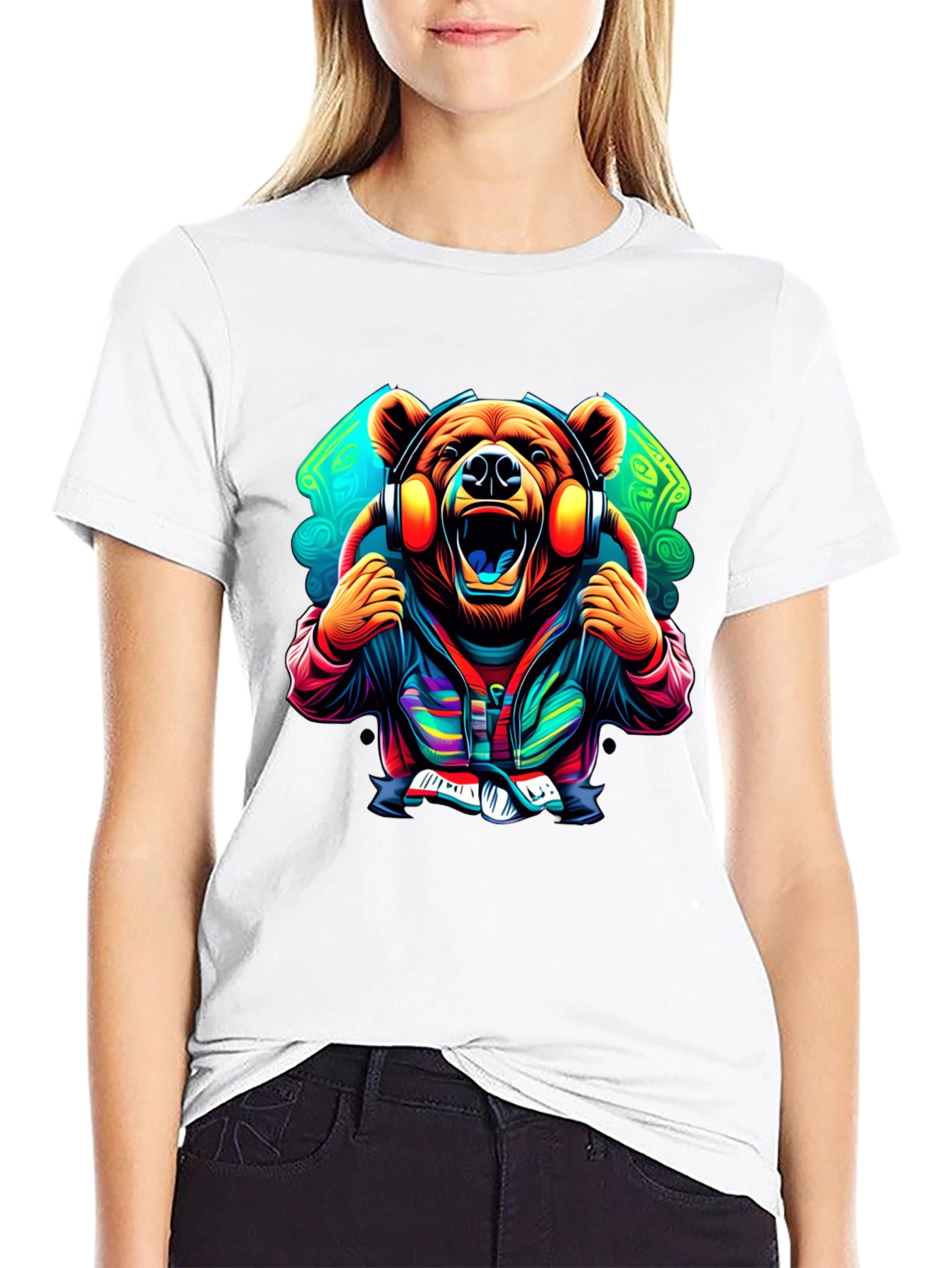 Bear DJ Graphic Tee - Black Cotton T-Shirt