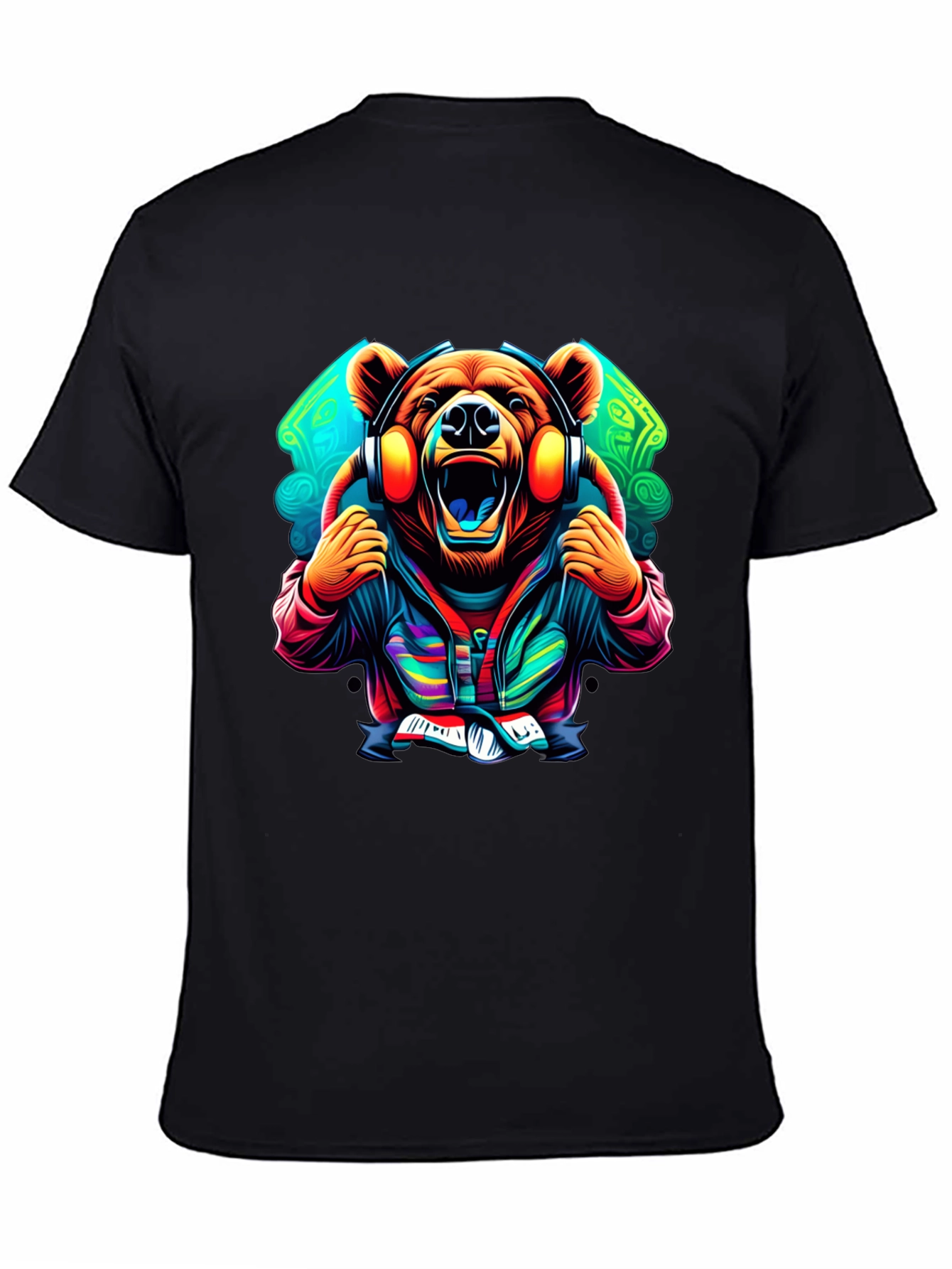 Bear DJ Graphic Tee - Black Cotton T-Shirt