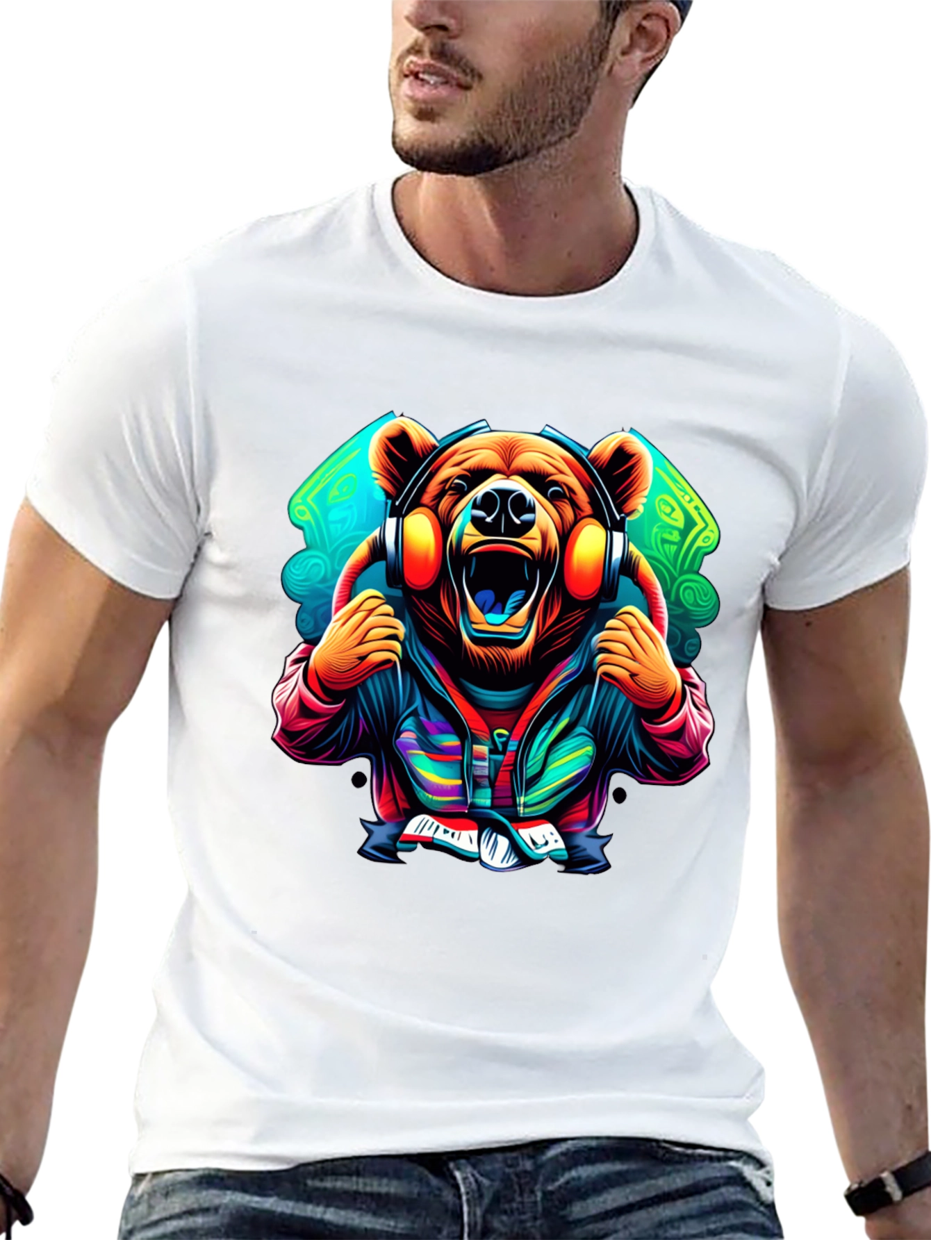 Bear DJ Graphic Tee - Black Cotton T-Shirt