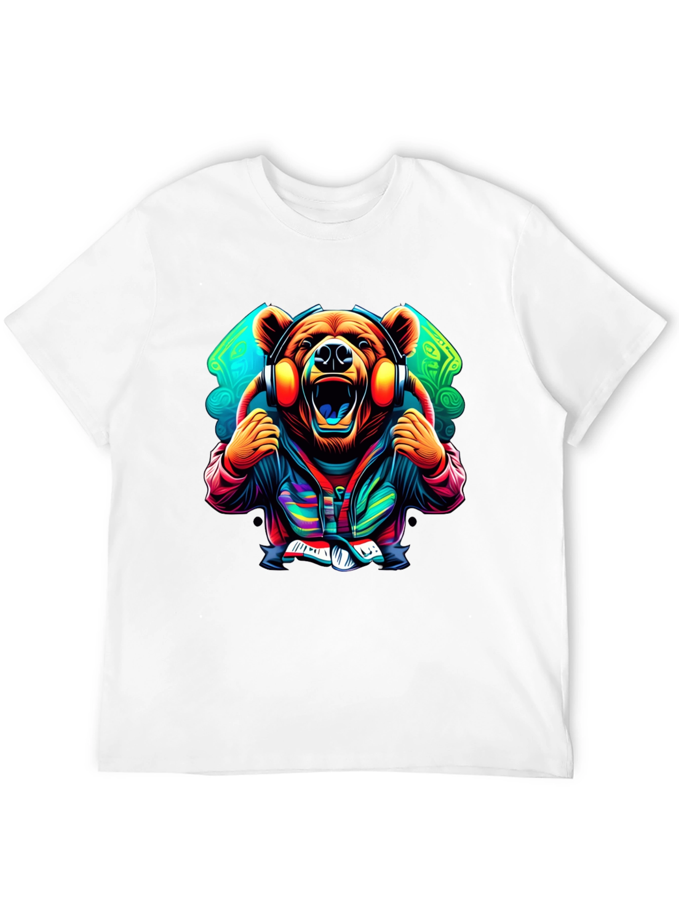 Bear DJ Graphic Tee - Black Cotton T-Shirt