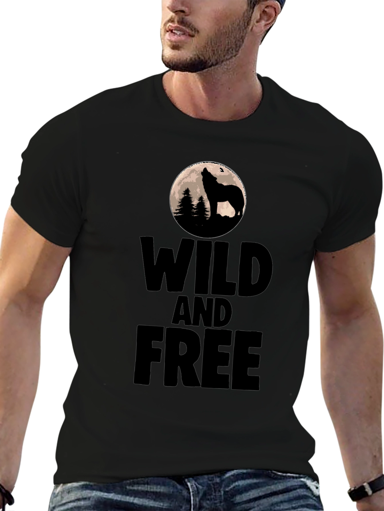 Wild and Free Wolf Graphic Tee - Black