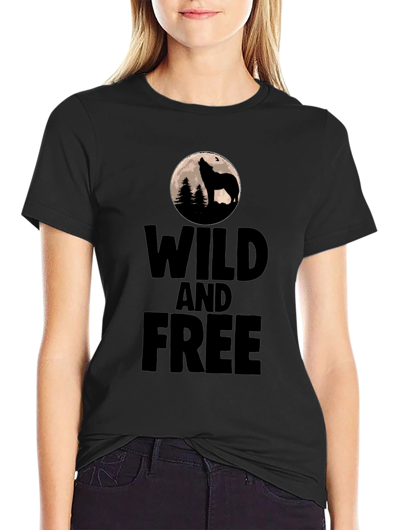 Wild and Free Wolf Graphic Tee - Black