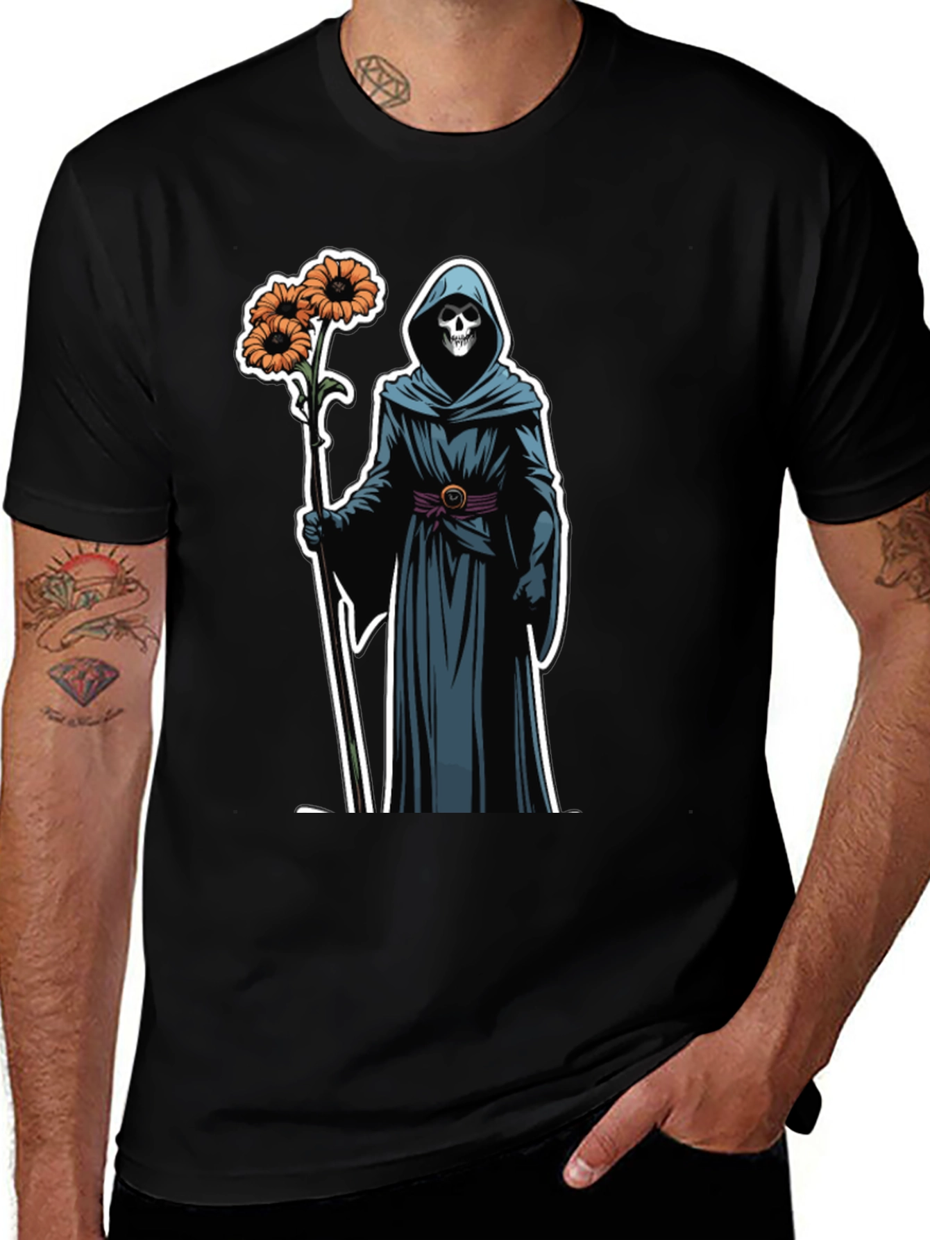 Grim Reaper Floral T-Shirt - Black