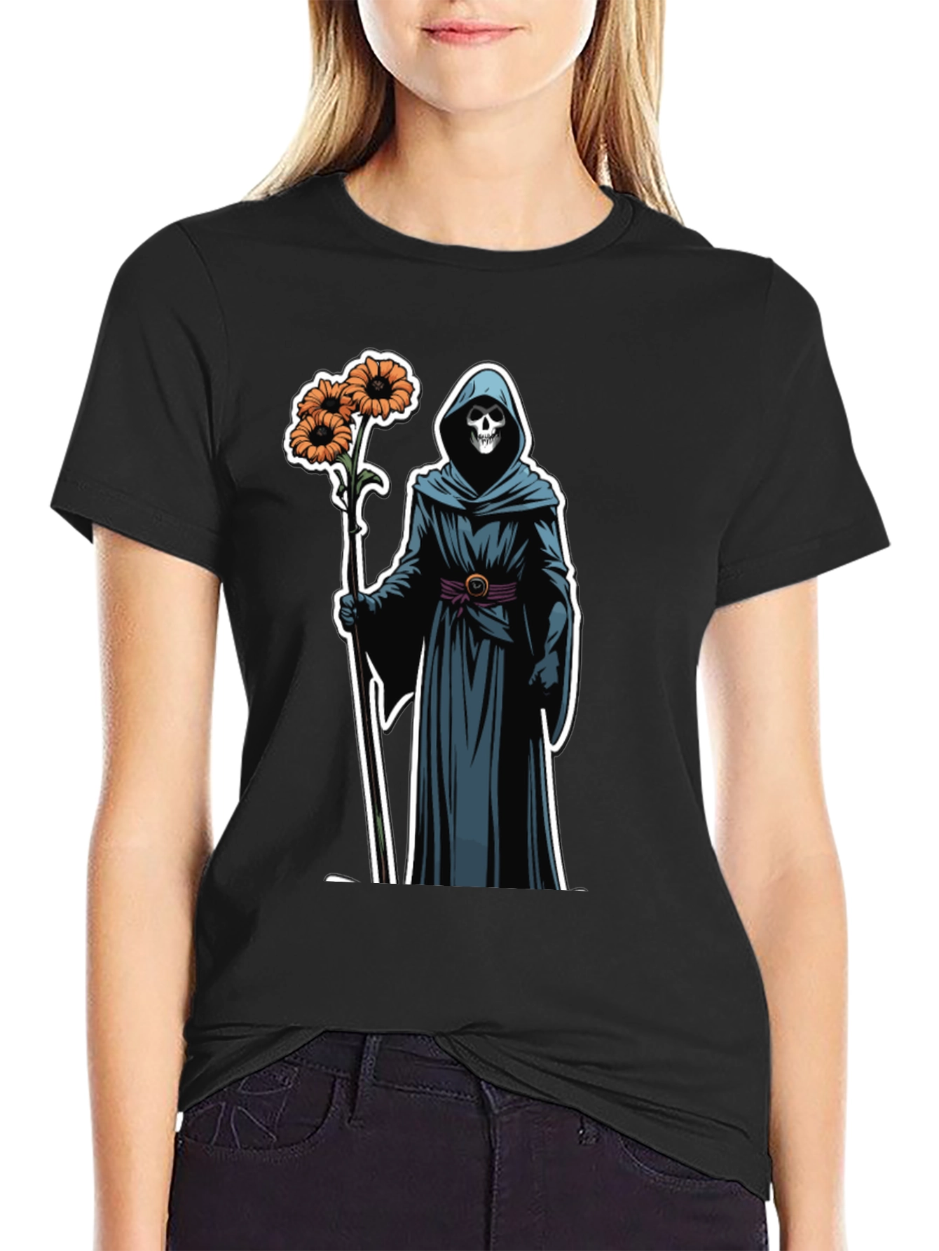 Grim Reaper Floral T-Shirt - Black