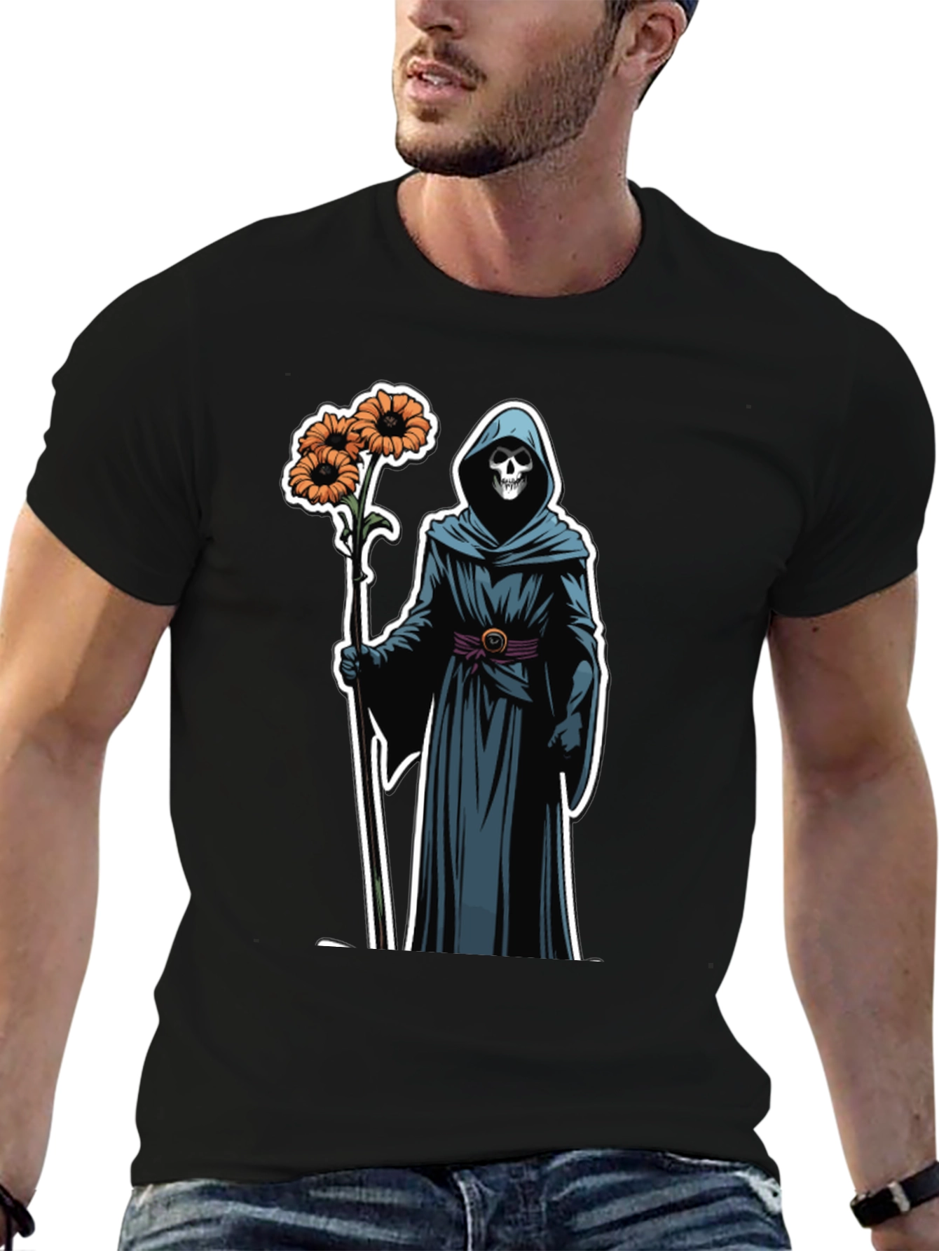 Grim Reaper Floral T-Shirt - Black
