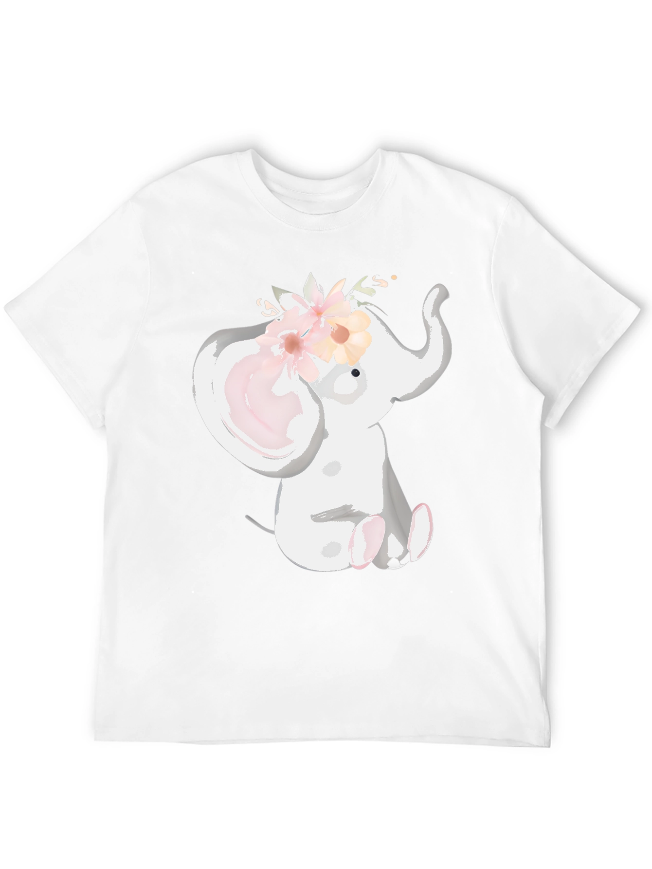 Cute Elephant Floral Crown Black T-Shirt
