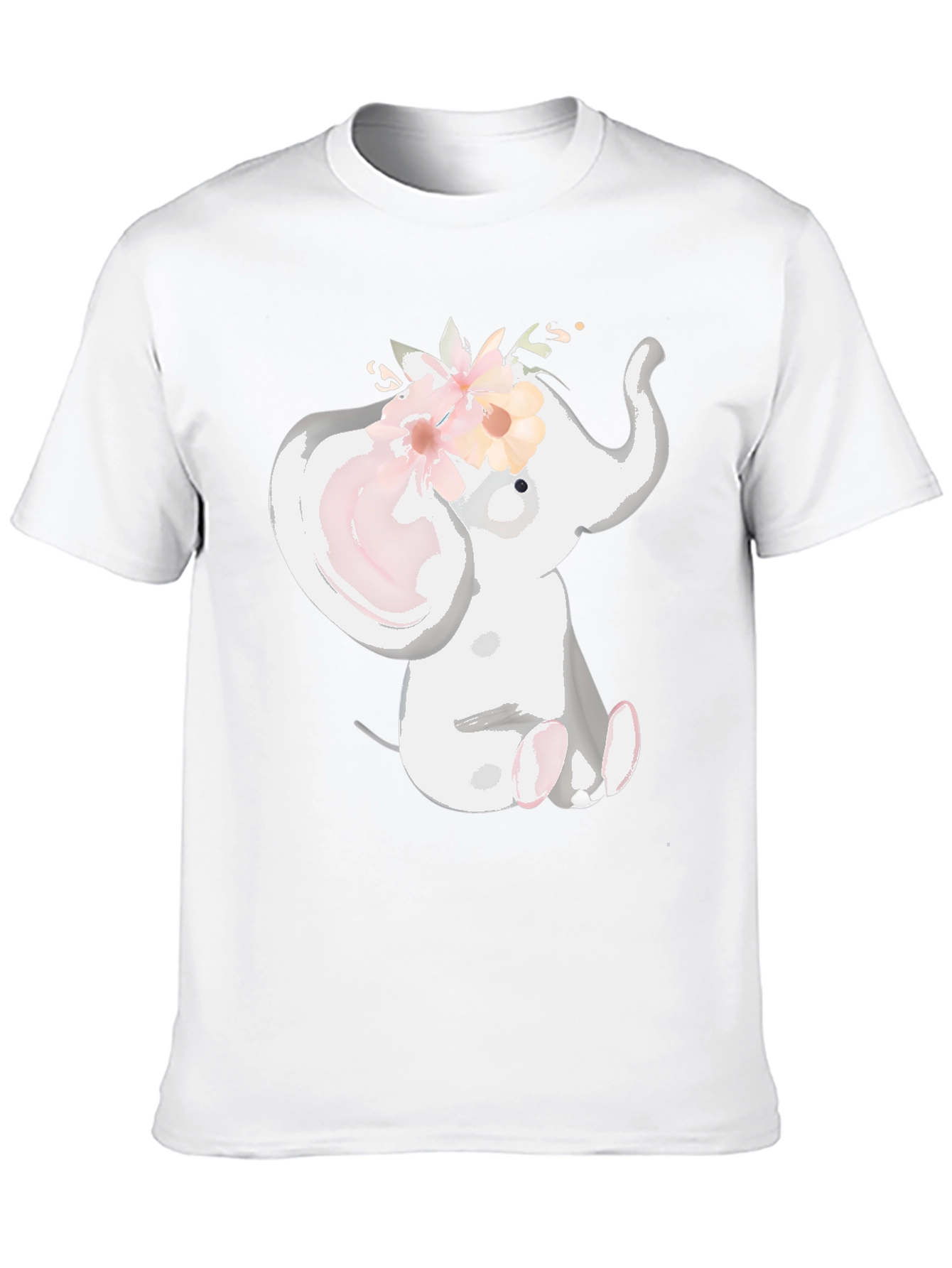 Cute Elephant Floral Crown Black T-Shirt