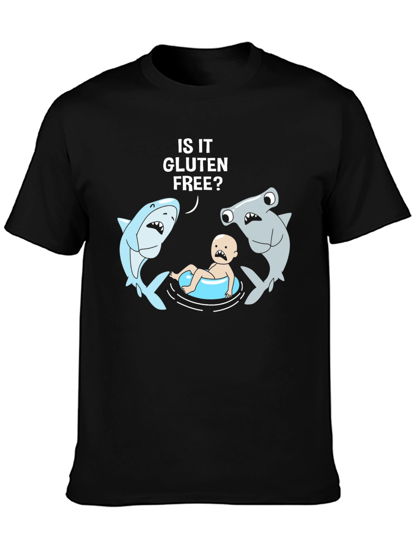 Funny Gluten-Free Baby Sharks Black T-Shirt