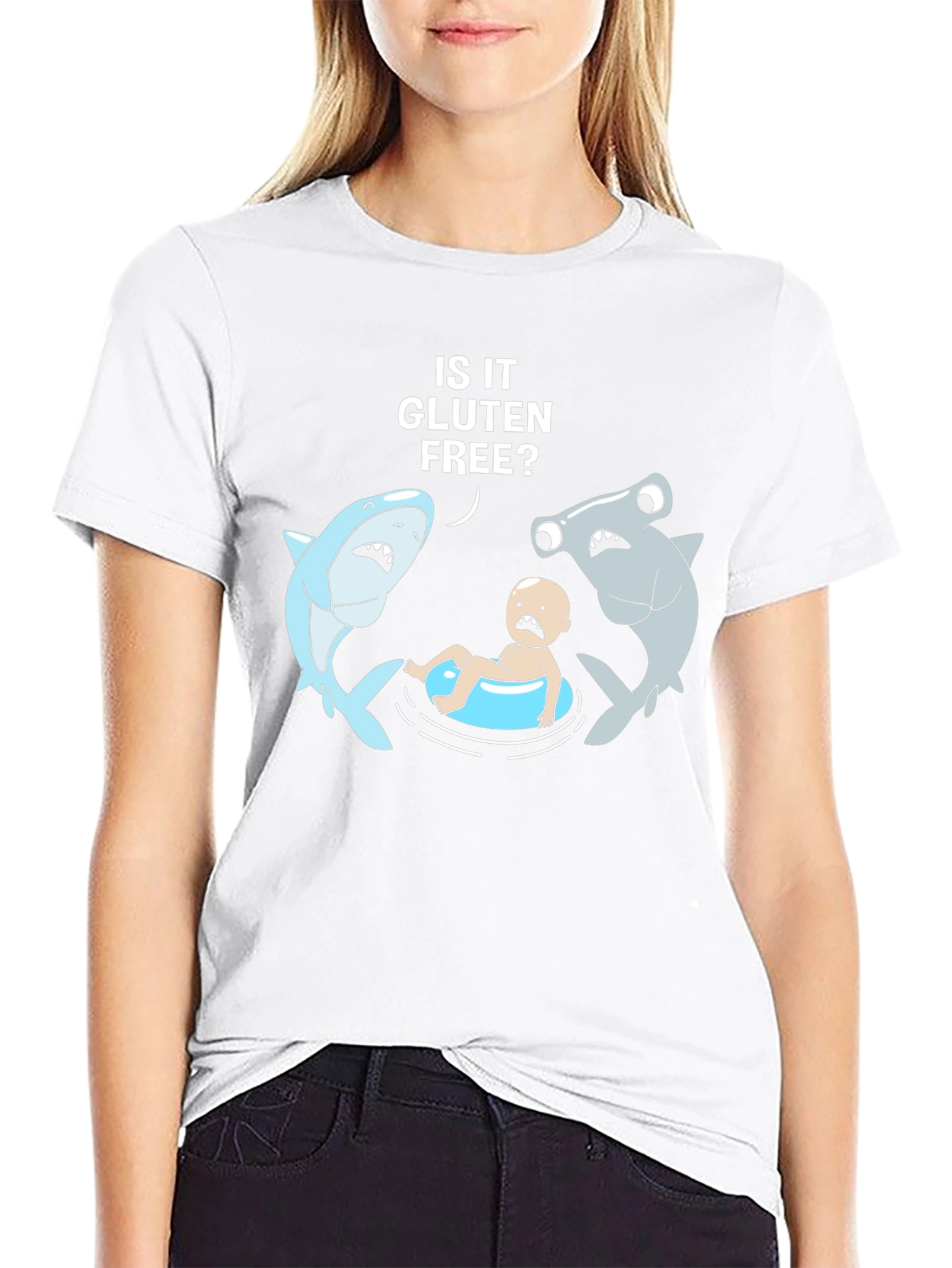 Funny Gluten-Free Baby Sharks Black T-Shirt