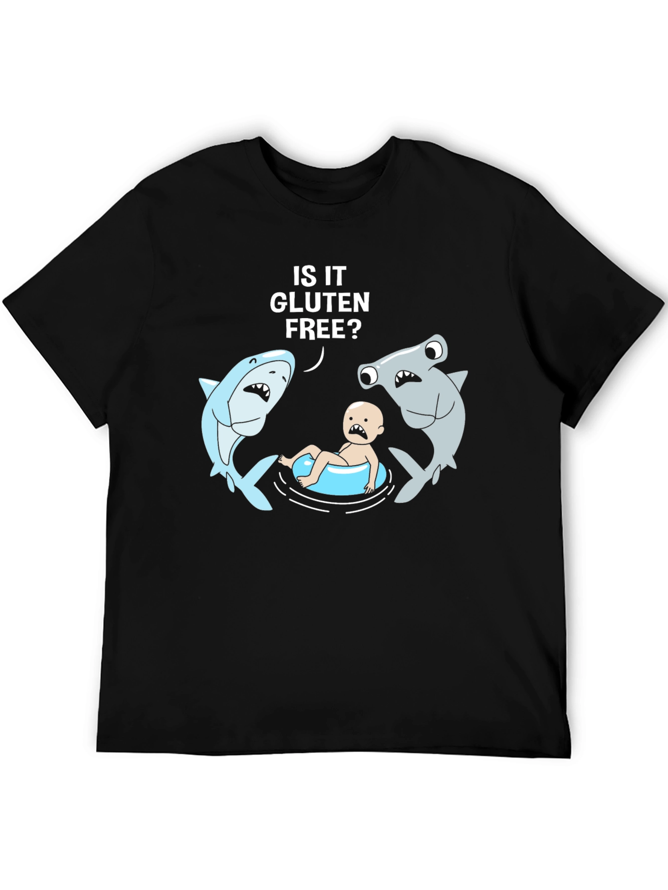 Funny Gluten-Free Baby Sharks Black T-Shirt