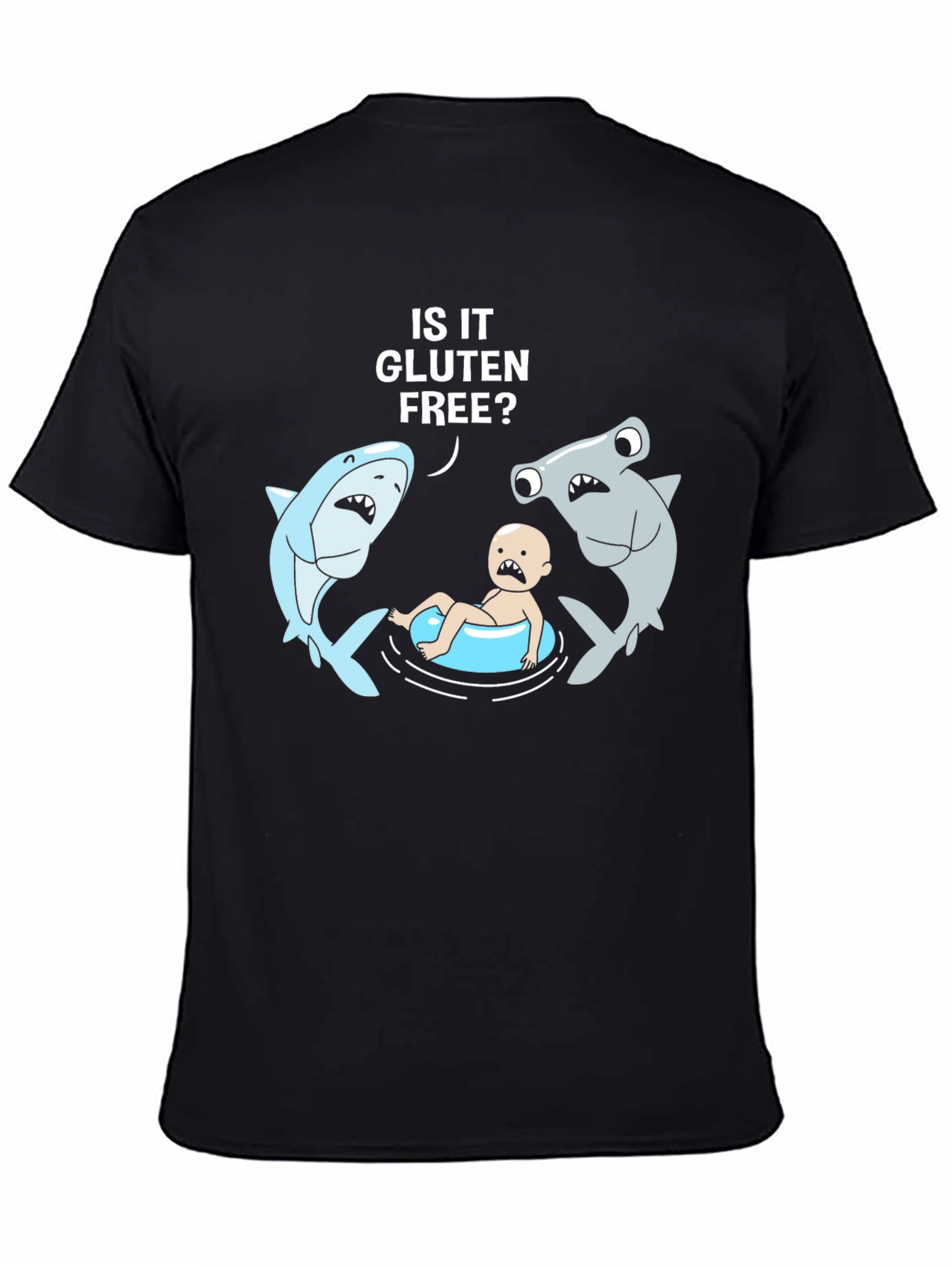 Funny Gluten-Free Baby Sharks Black T-Shirt
