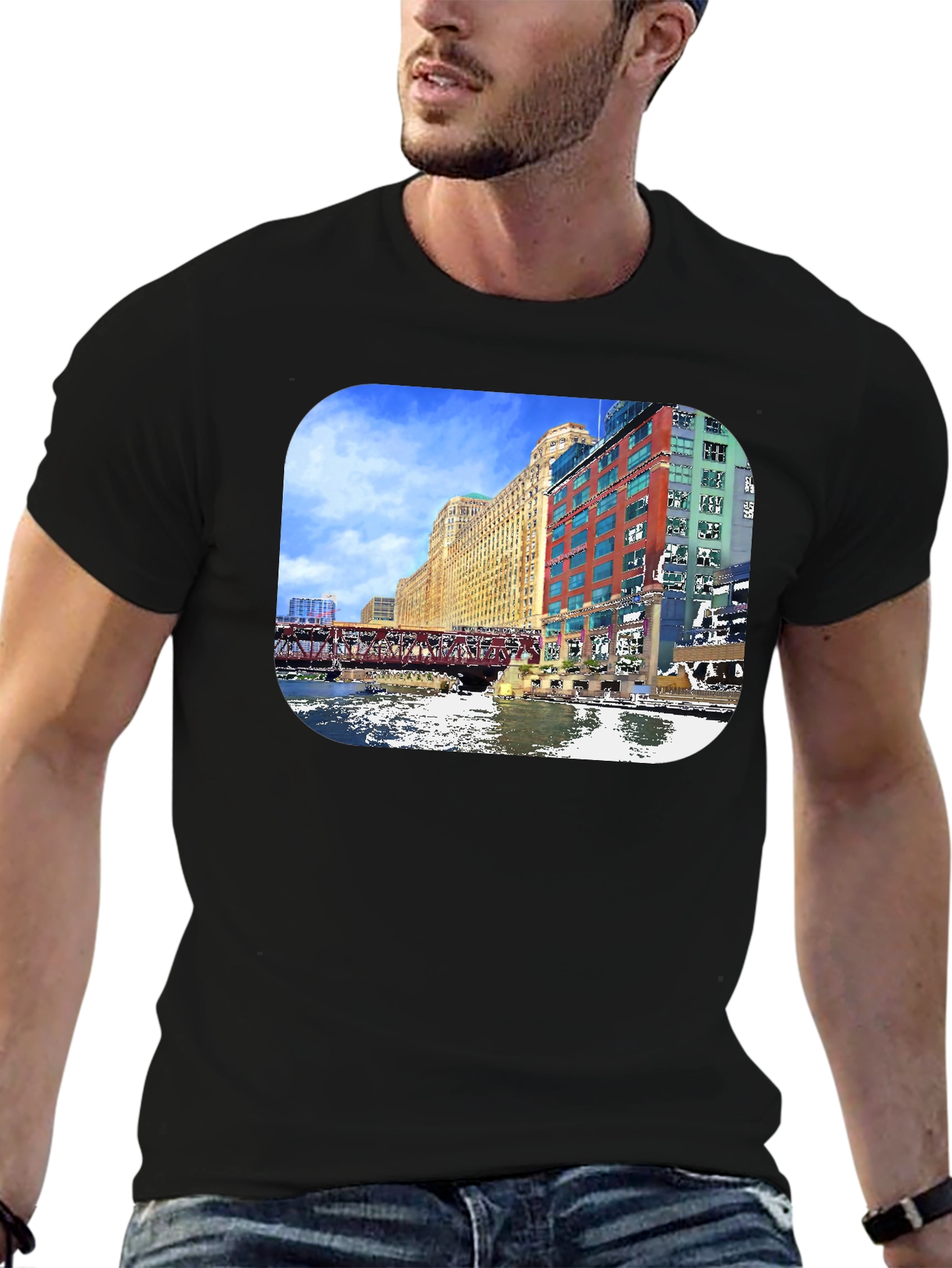 Chicago River Cityscape Graphic T-Shirt